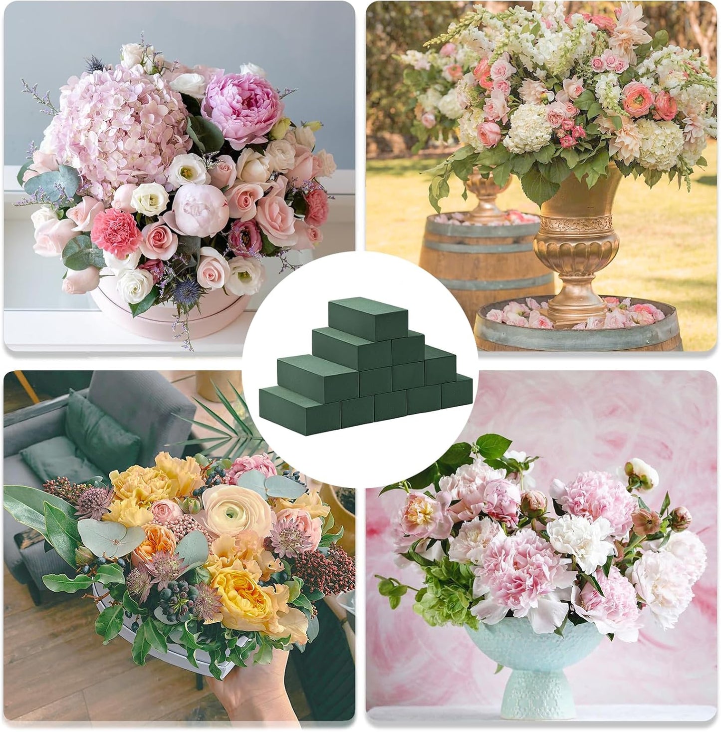 Tunnkit 12 Pcs Wet & Dry Floral Foam Blocks for Fresh and Artificial Flower Arrangement,(7.8" L x 3.5" W x 2.4" H) Flower Foam Brick Florist Foam for DIY Craft Wedding Home Decorations