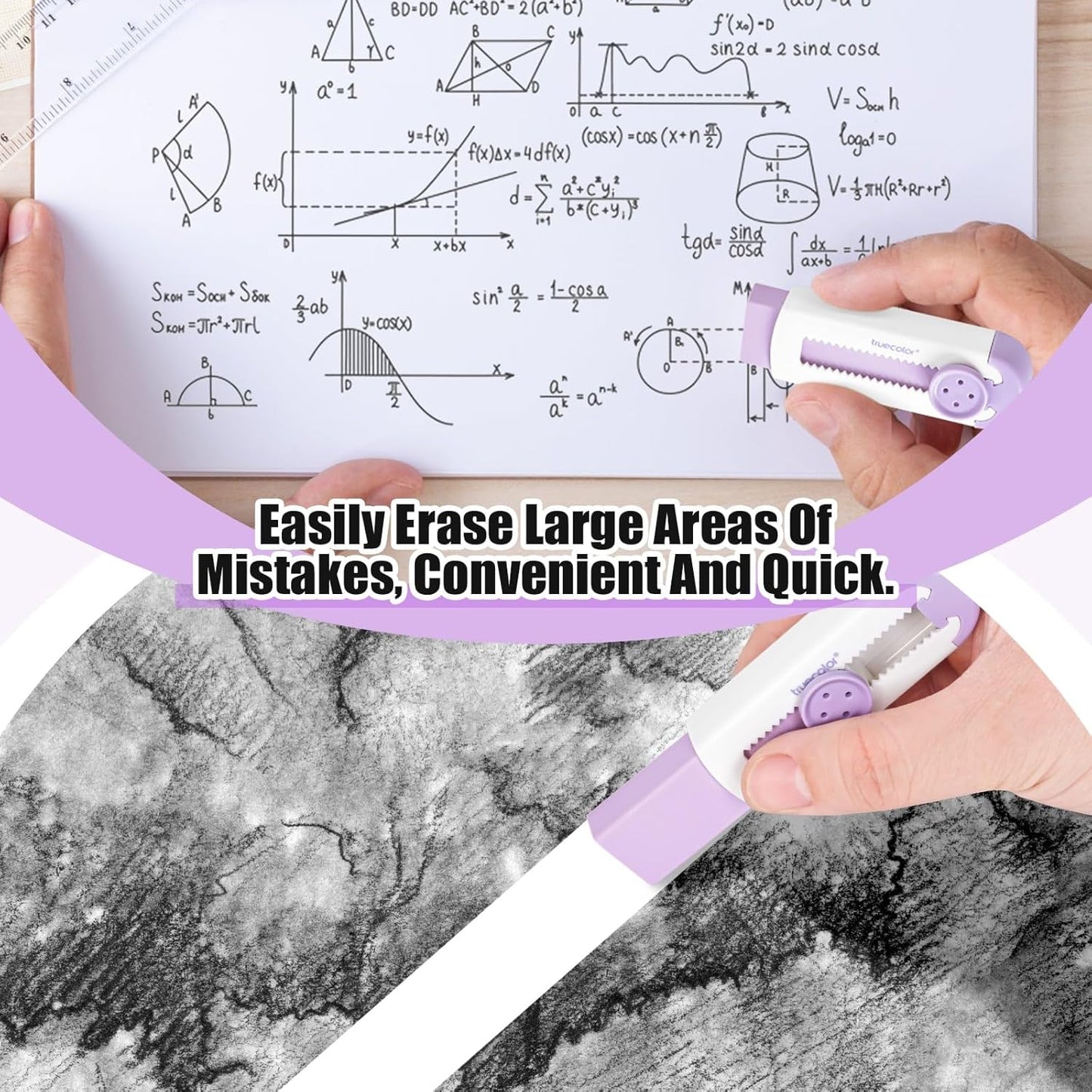 Retractable Eraser, Erasers for Pencils - 4+1 Pack Rubber Erasers - Pencil Eraser with Plastic Sleeve 4 Refill Eraser (Purple)