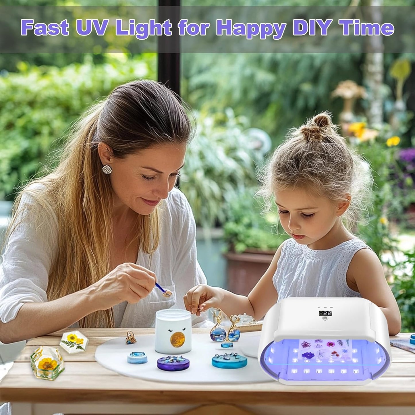 UV Light for Resin - Fast Curing UV Resin Light with Adjustable Time Setting Large Size 48W Two-Sided Portable Foldable UV Lamp with Silicone Mold Gloves