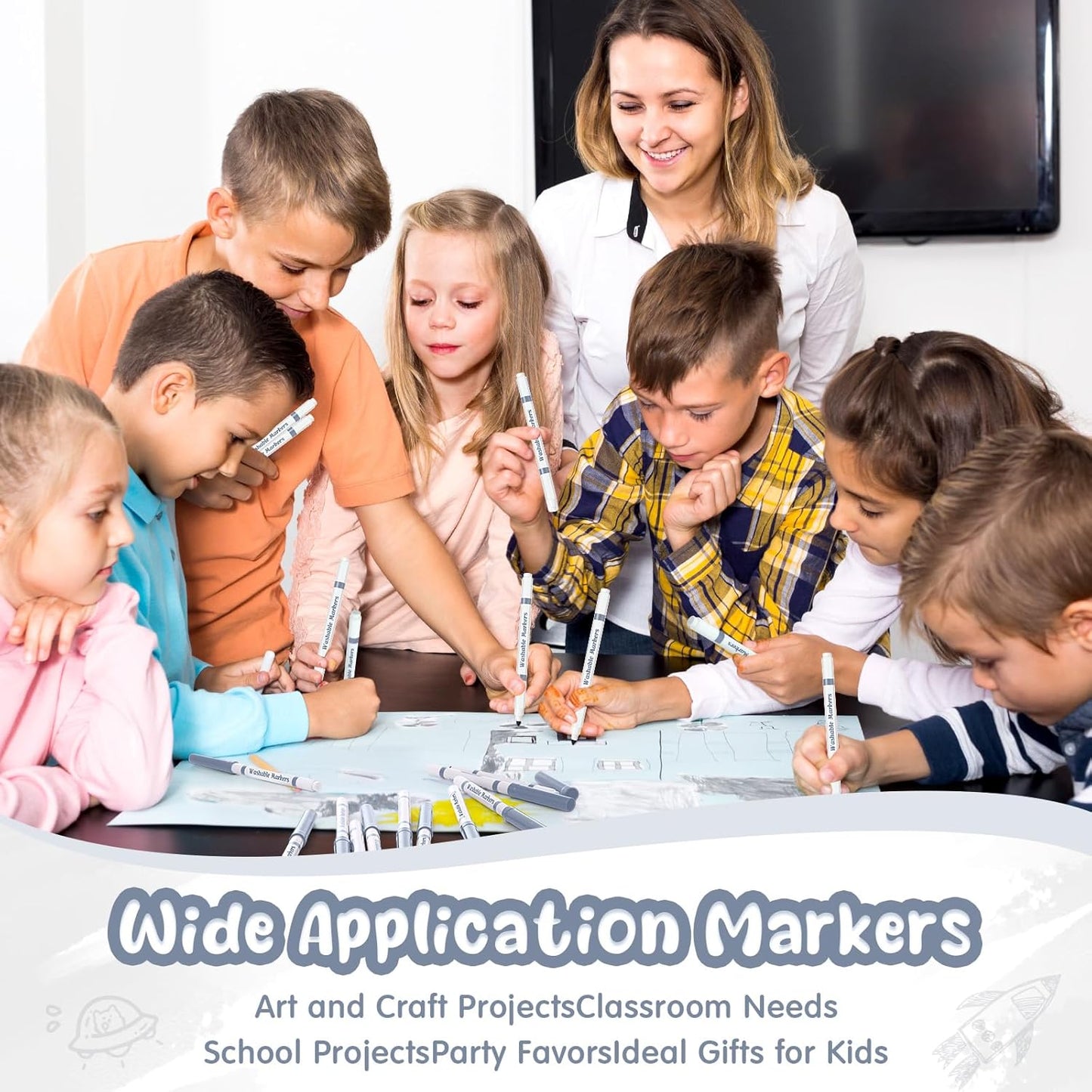 18 Pcs Line Washable Markers Bulk Grey Fine Tip Markers Set Coloring Thin Tip Drawing Washable Pen for Kids Art School Classroom Back to School Gender Reveal Party Supplies, Ages 6+