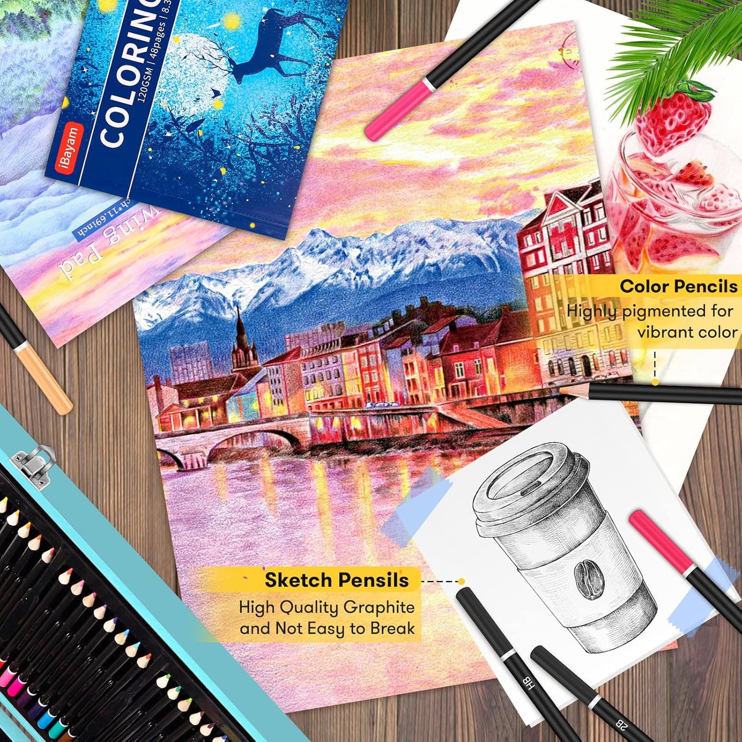 iBayam Arts and Crafts Gifts for Kids 6-14 Year Teens Boys Girls Christmas Gifts, 150-Pack Art Set Kits with 2 Sketch Pads, Coloring Book, 24 Colored Pencils, 24 Oil Pastels, 24 Watercolor, 60 Crayons