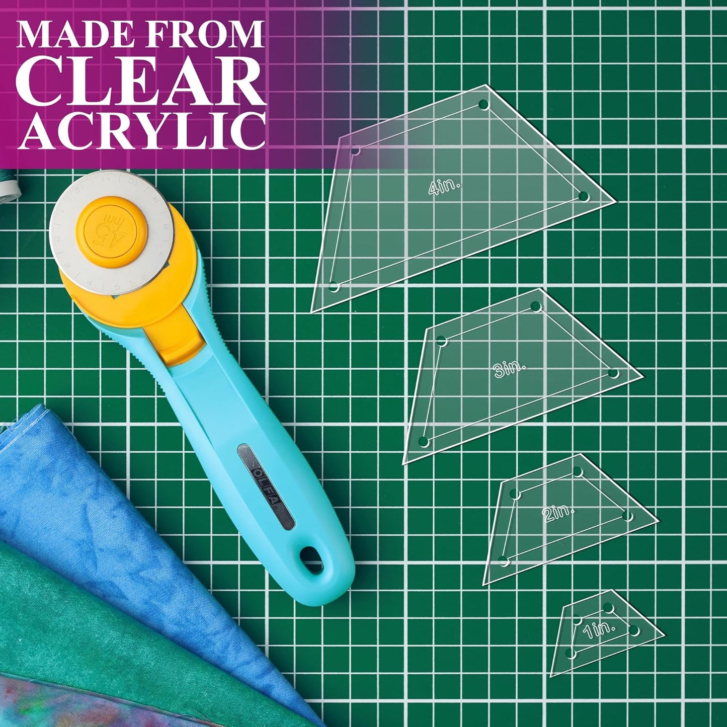 Quilting Acrylic Template Set | Precision Tools for Quilting Enthusiasts | Half Hexagon Design | Includes Sizes 4", 3", 2", 1" | 1/8 Clear Acrylic | 1/4" Seam Allowance for Accuracy