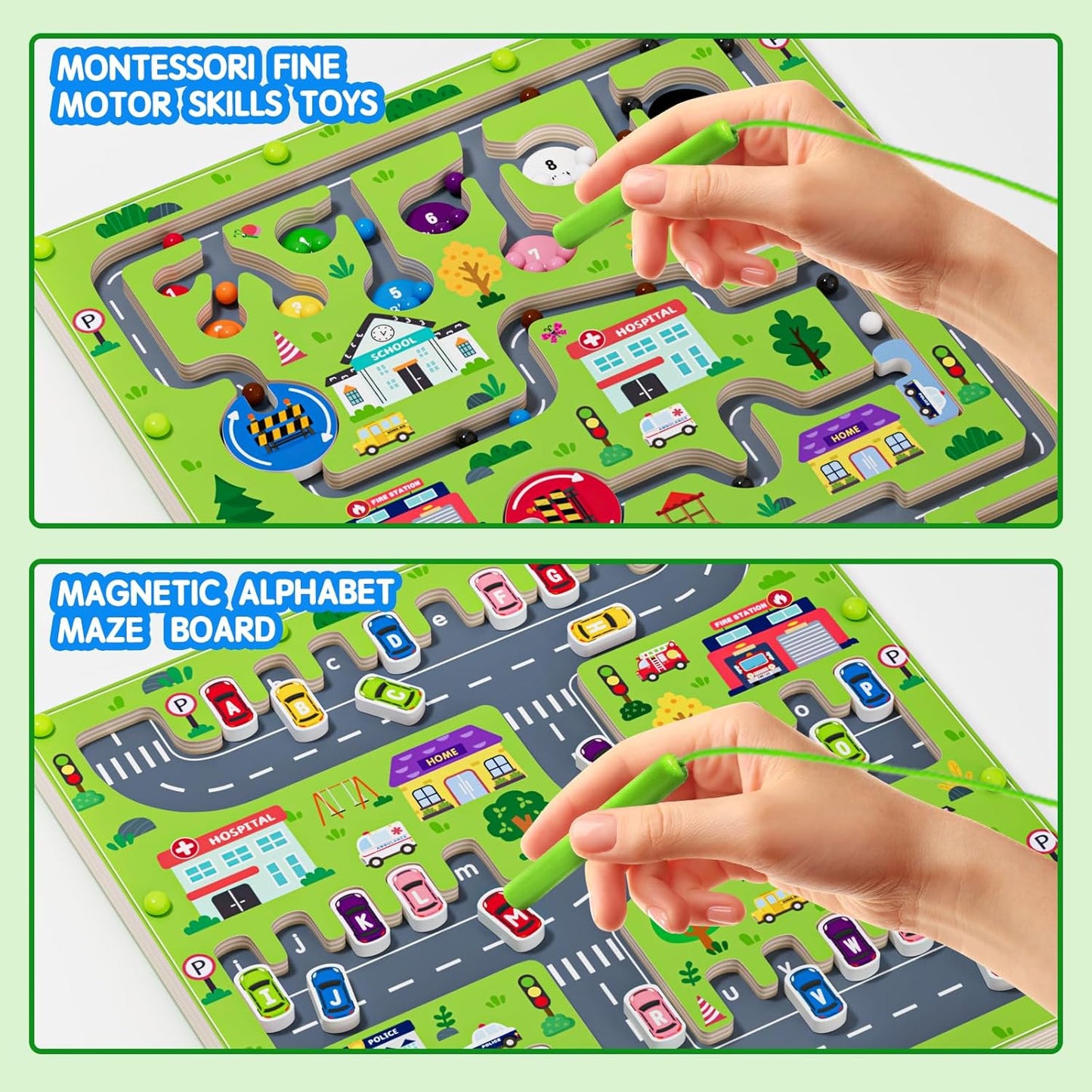 2 in 1 Magnetic Color and Number Maze Magnet Alphabet Counting Double Sided Board Wood Puzzle Fine Motor Skills Montessori Preschool Toys Gifts for Boys and Girls 3-5 Age (Big Car, One Size)