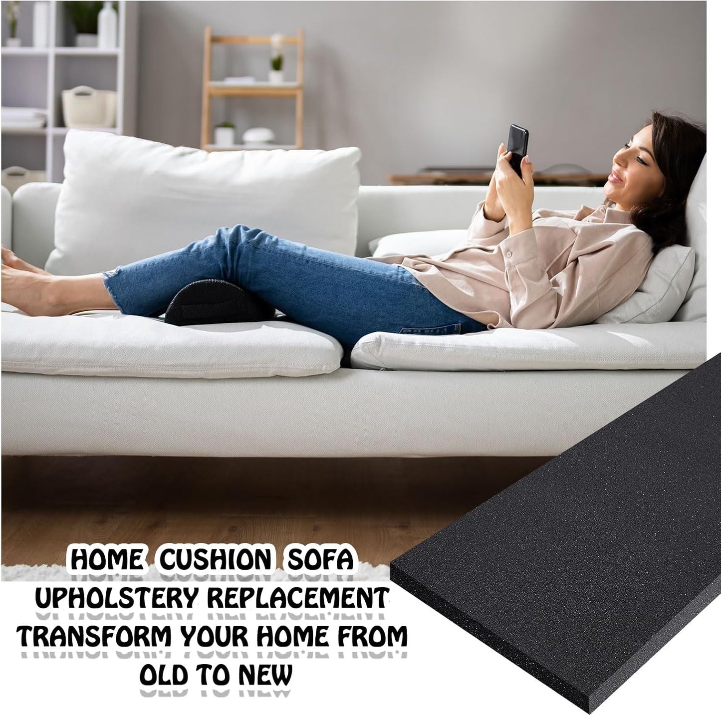 Amylove Polyurethane Foam 24" x 72" High Density Cushion Upholstery Foam Sheet for Seat Replacement DIY Projects Chairs Headboards Sofas Home(2" x 24" x 72",Black)
