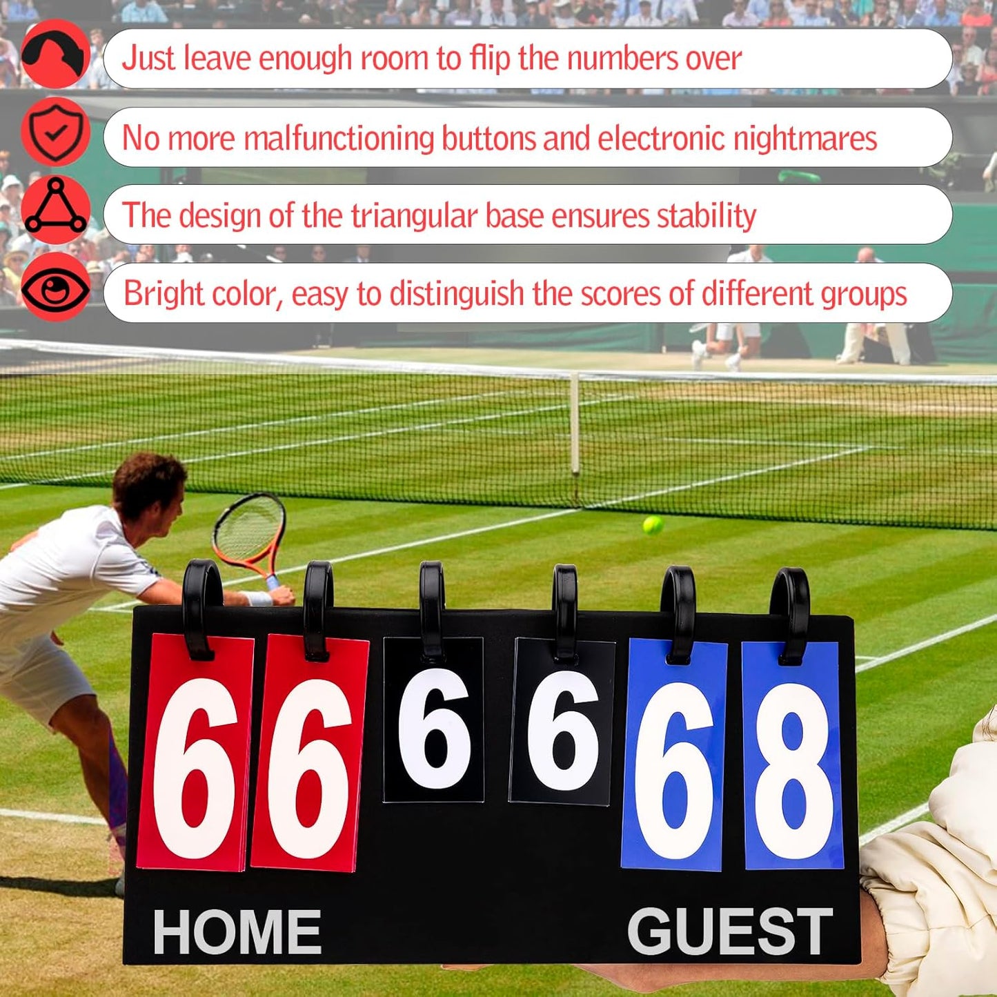 Flip Scoreboard Tabletop Score Flipper, Football Portable Scoreboard, Flip Score Keeper, Outdoor Score Flip Cards for Basketball Volleyball Tennis Sports - 6 Digits Scoreboard