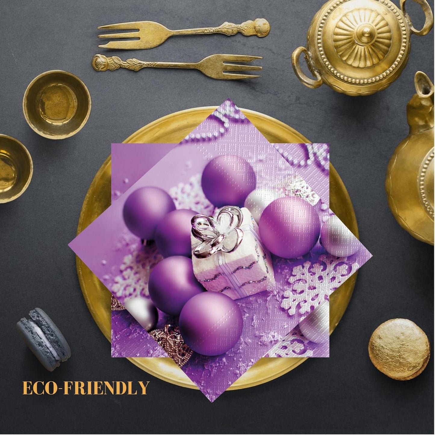 20-ct 13x13 Christmas Paper Decoupage Napkins, 3-Ply Servilletas Tissue Napkin for Dinner and Parties, Disposable Napkins (Lilac Xmas)