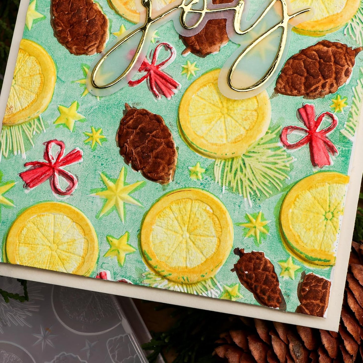 BAOFALI 3D Christmas Theme Plastic Embossing Folders Lemon Pine Nut for DIY Scrapbooking Photo Album Card Paper Craft Decoration for Card Making,Embossing Template Paper Card Embossing Stencil