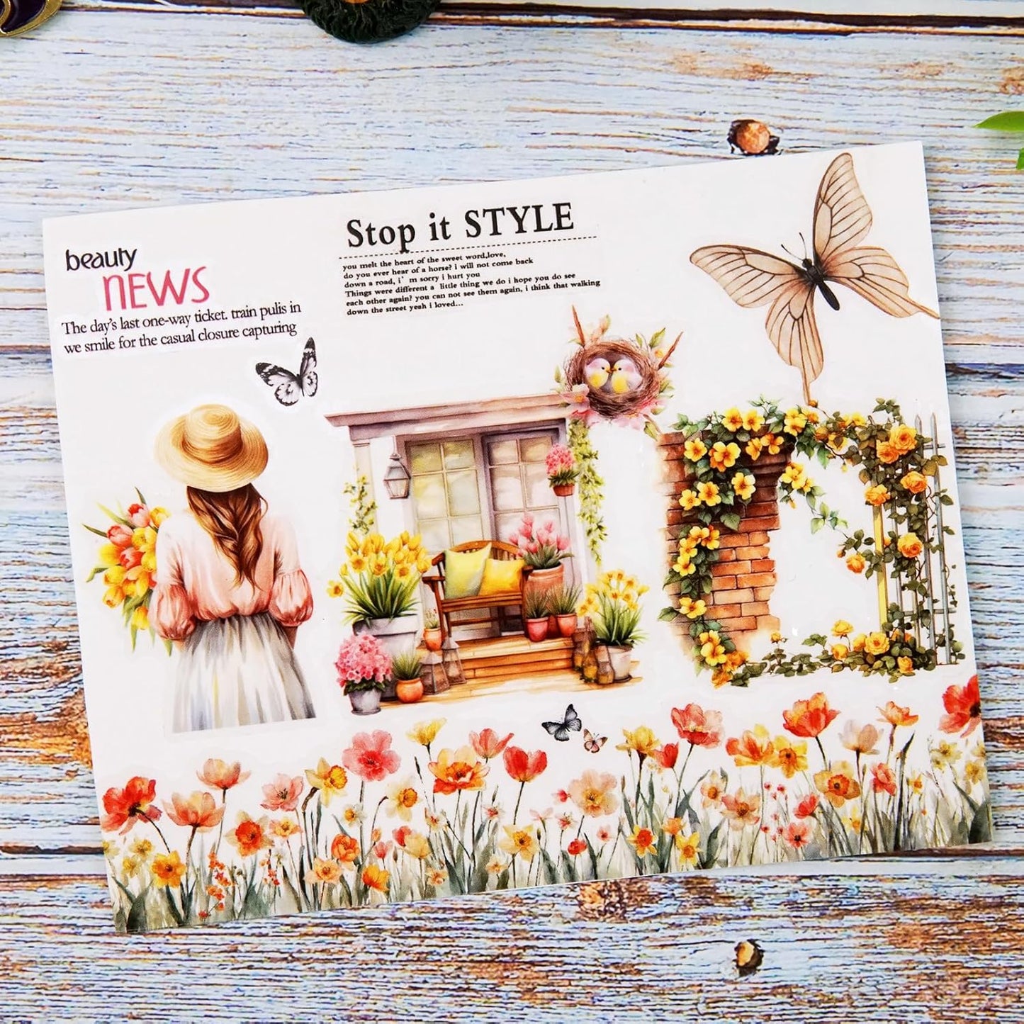 Floral Sea PET Tape Set, 3 Rolls Pre-Cut Botanical Stickers for Scrapbooking, Journaling, DIY Crafts, and Collage Art (30 mm/50 mm/55 mm)