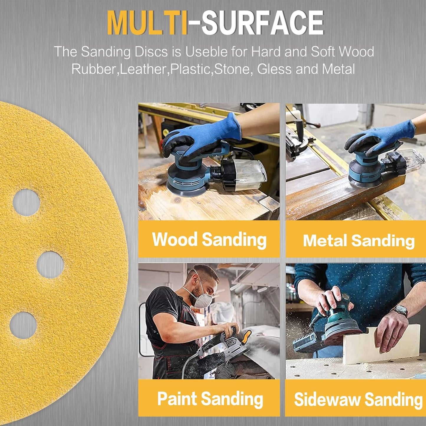 100PCS 5 Inch 8 Hole Sanding Discs 120 Grit,Gold Round Hook and Loop Sandpaper for Random Orbital Sander