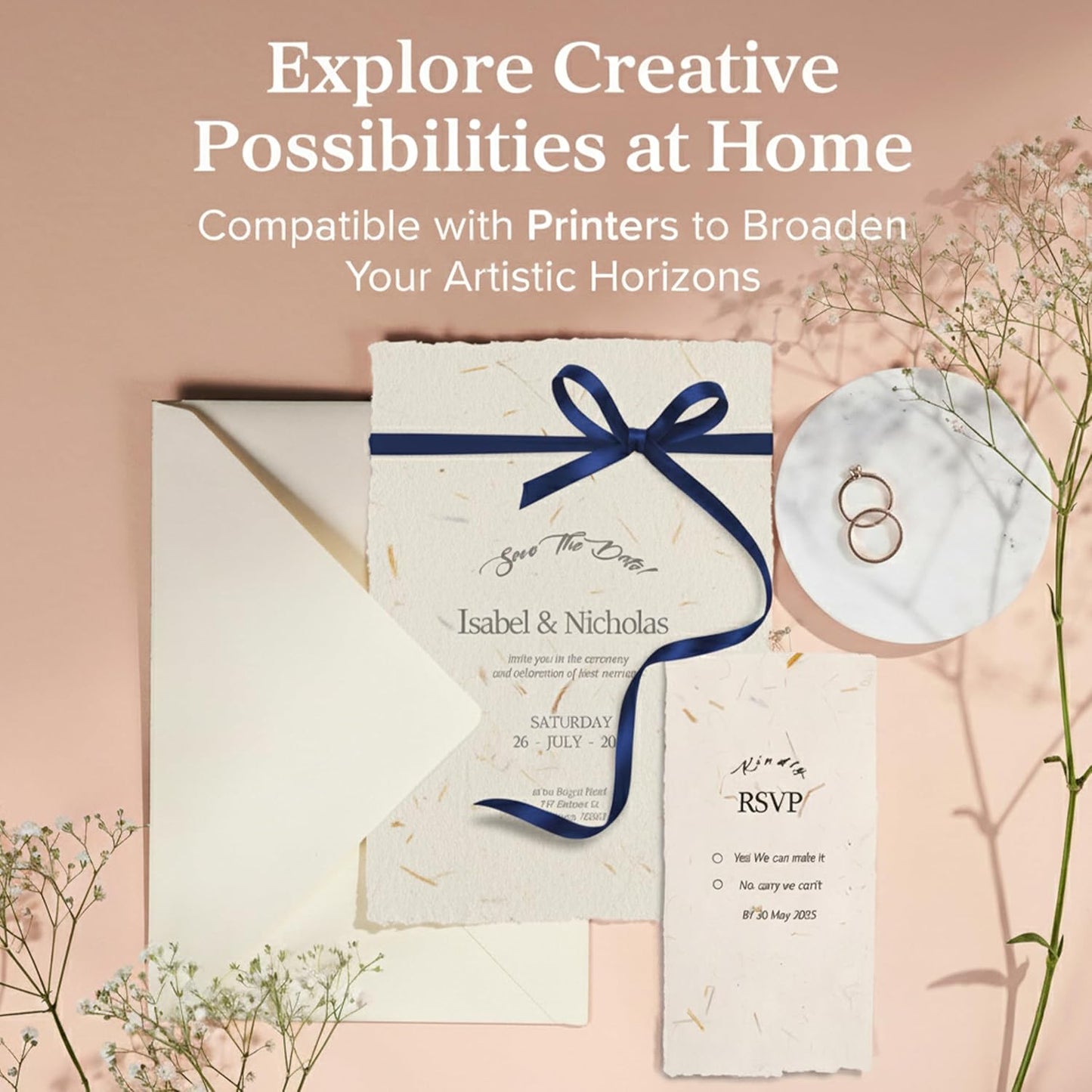 Wanderings A4 Handmade Paper with Deckled Edge and Embedded Straw - 8.3" x 11.7", 150 GSM, 50 Sheets Textured Paper - Perfect for Light Watercolor, Drawing, Writing, Printing & Mixed Media