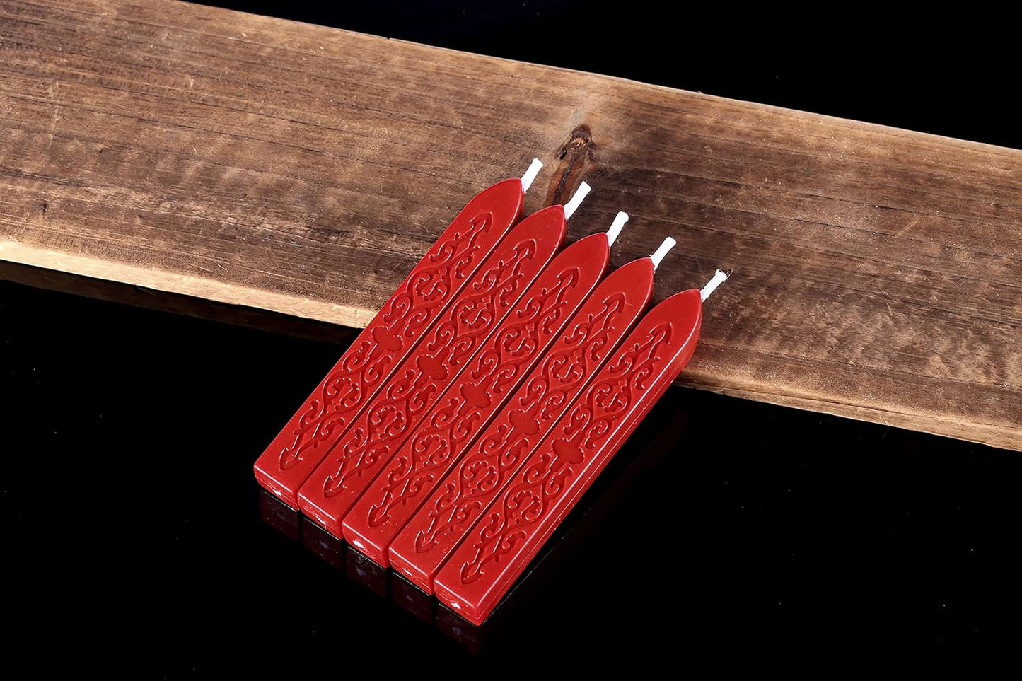 Yoption 5Pcs Sealing Wax Sticks, Vintage Totem Fire Manuscript Bright Red Wax Seal Sticks with Wicks, Sealing Wax for Wax Seal Stamp