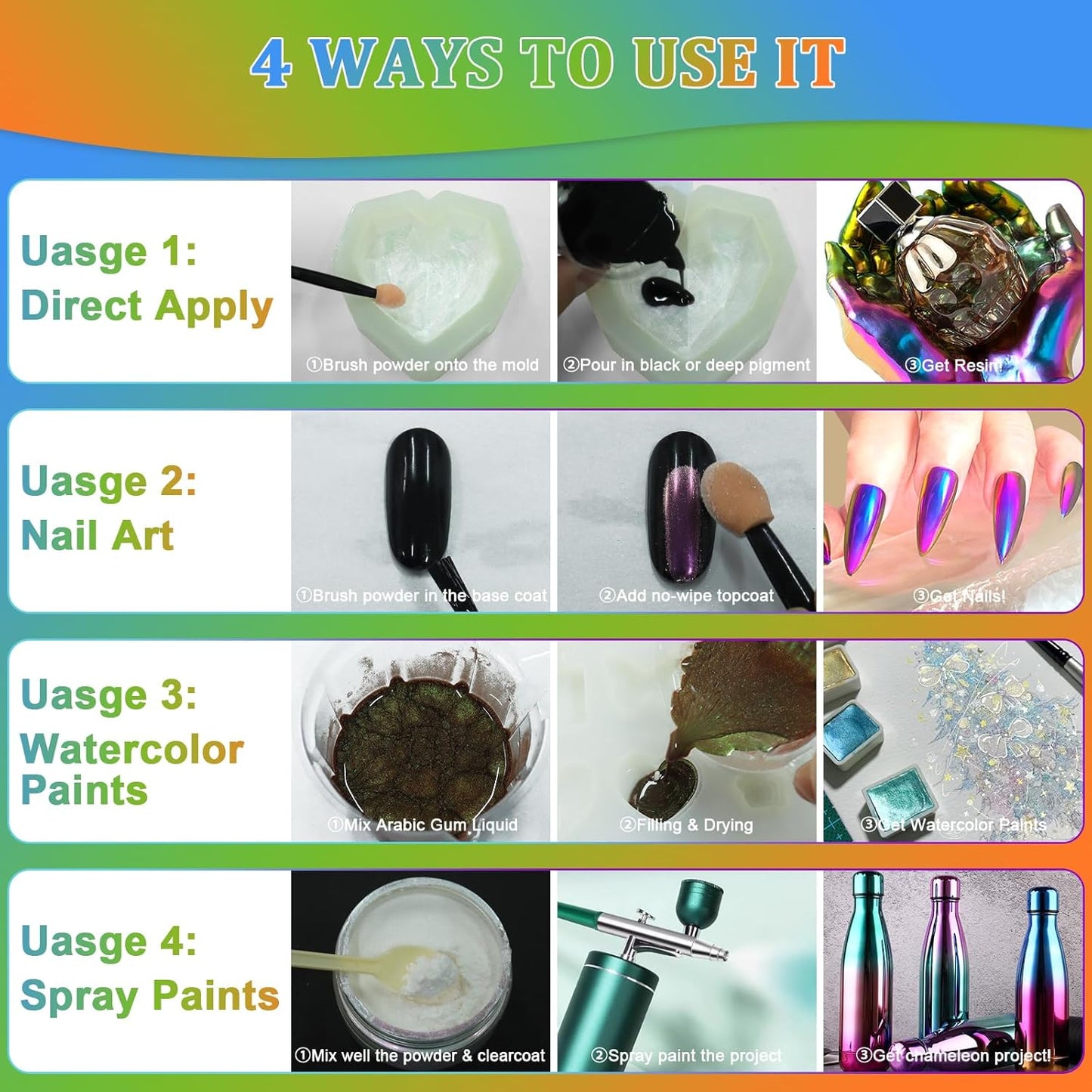 Matio Chameleon Mica Powder,10 * 5g Chrome Powder, 5 Pearlescent Effect Color Shift Pigment & 5 Chameleon White Mica Pigment Set for Epoxy Resin,Soap Candle,Nail Art,Makeup,Bath Bombs, Painting, Slime