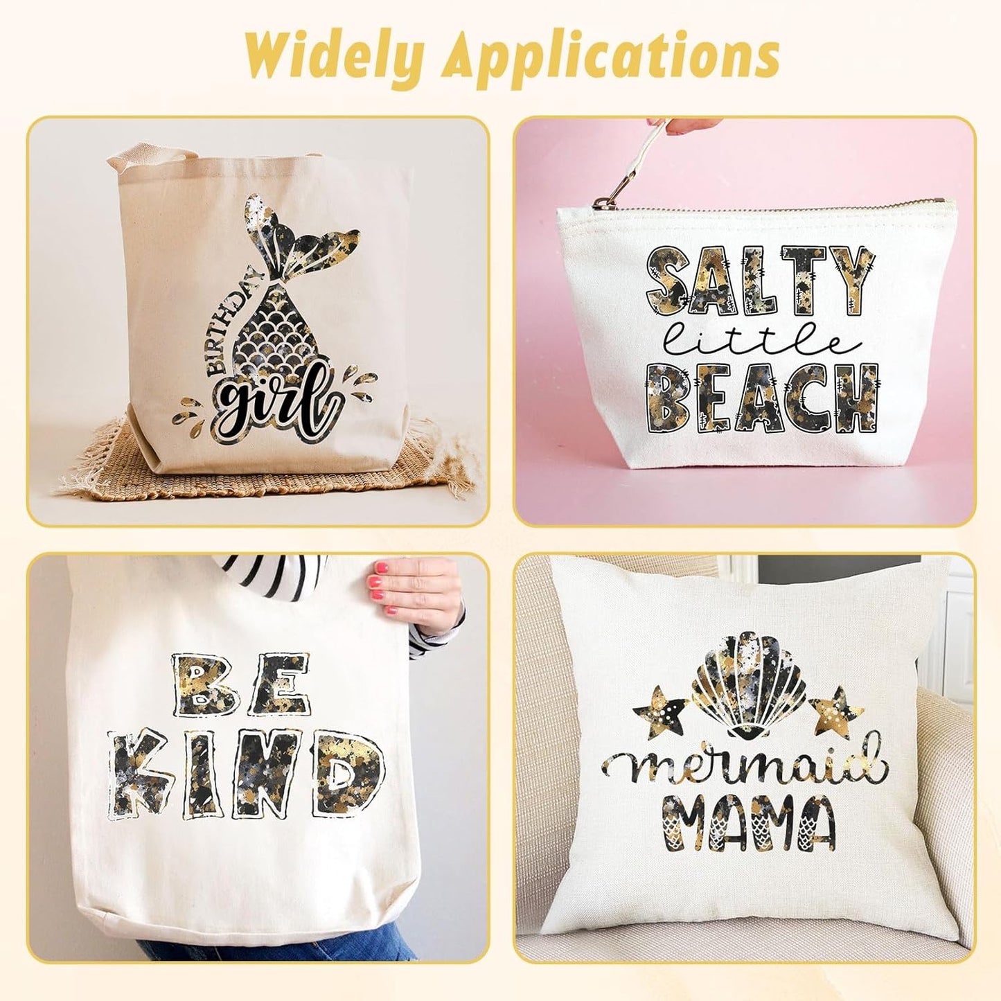 Tintnut Black Gold Splash Heat Transfer Vinyl - 6 Sheets 10"x12"Watercolor HTV Patterned HTV Iron On Vinyl for T-Shirts Hats Clothes,for Cricut & Silhouette Cameo