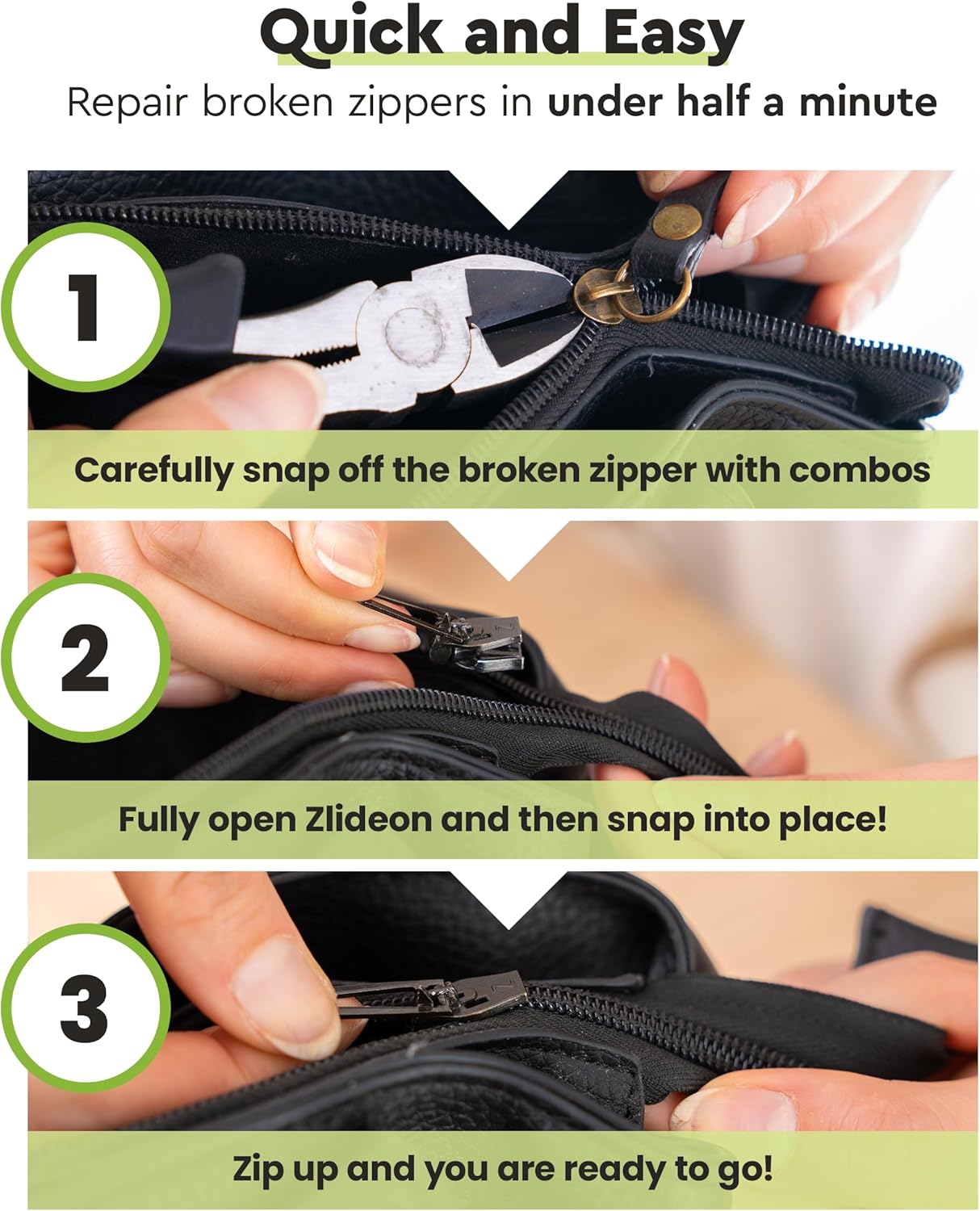 ZlideOn Zipper Pull Replacement - Silver, Normal Multipack (4 Pieces) - Instant Zipper Replacement Slider for Narrow Zippers