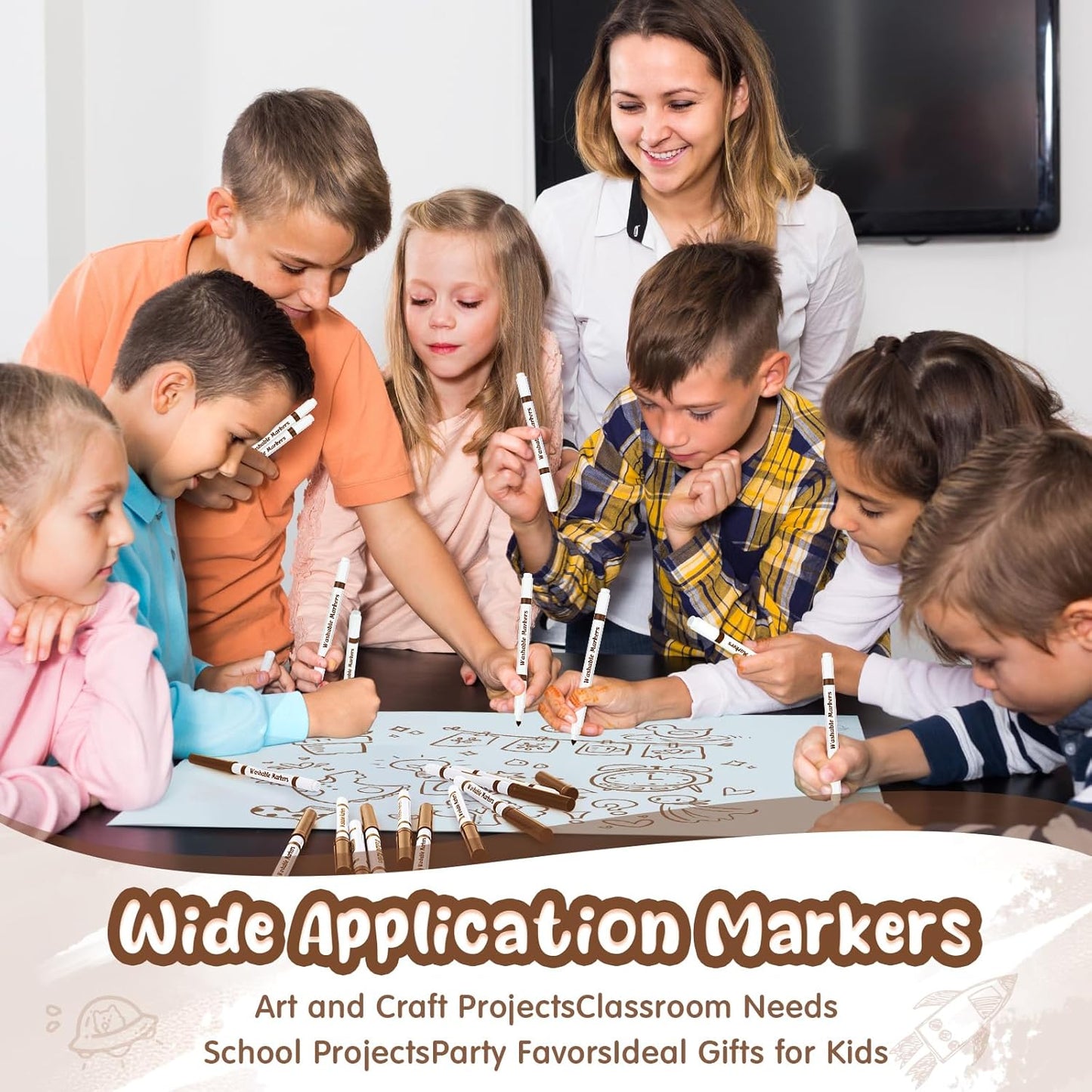 18 Pcs Line Washable Markers Bulk Brown Fine Tip Markers Set Coloring Thin Tip Drawing Washable Pen for Kids Toddler Teacher Art School Classroom Back to School Gender Reveal Party Supplies,Ages 6+