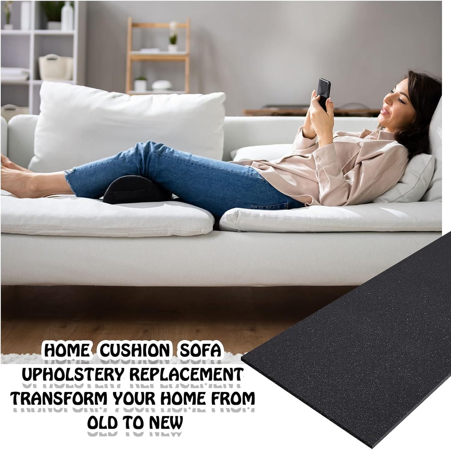 Amylove Polyurethane Foam 24" x 72" High Density Cushion Upholstery Foam Sheet for Seat Replacement DIY Projects Chairs Headboards Sofas Home(1/2" x 24" x 72",Black)