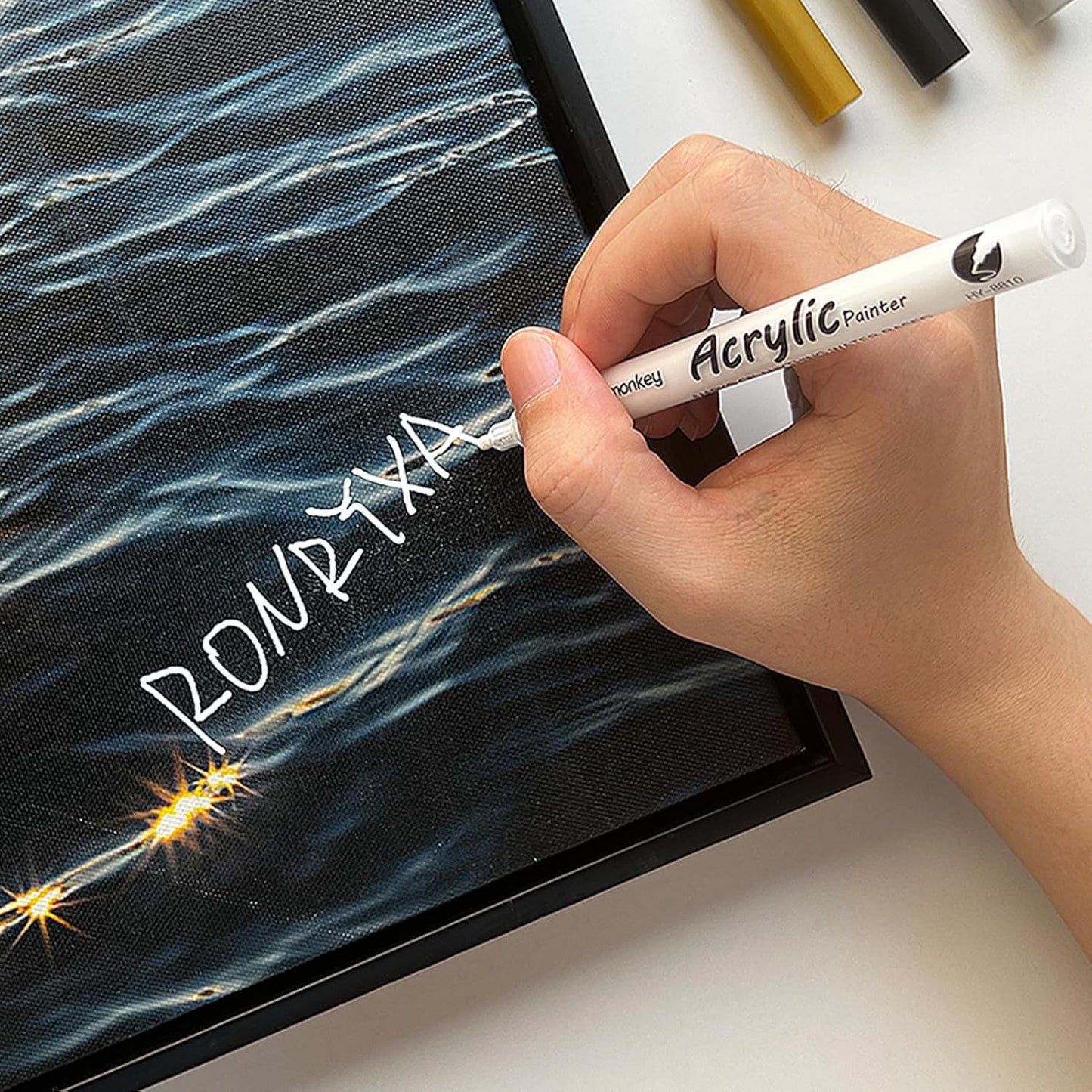 White Paint Marker Pens 6 Pack 0.7mm Extra Fine Tip, Permanent Acrylic Ink for Rock, Wood, Metal, Glass, Ceramic, Plastic, Canvas, Pens for DIY Crafts, Art & Fine Detailing