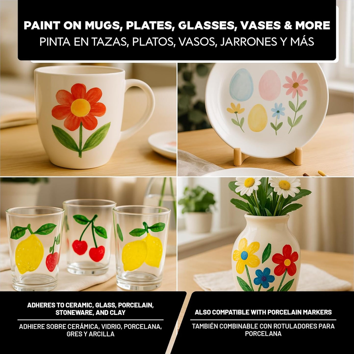 Ceramic and Porcelain Paint Set 6 x 1.52 fl oz - Metallic Magic – Dishwasher Safe – Perfect for Mug, Tile & Creative DIY Projects