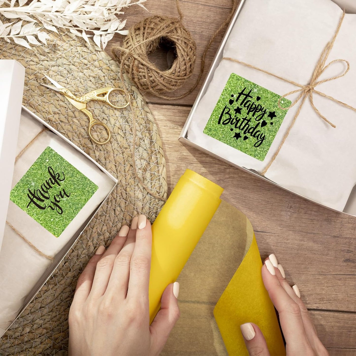 Square Holographic Thermal Labels Stickers, 2" x 2" Thermal Stickers Labels, Waterproof Glitter Direct Thermal Printer Label for Small Business- Holographic Green