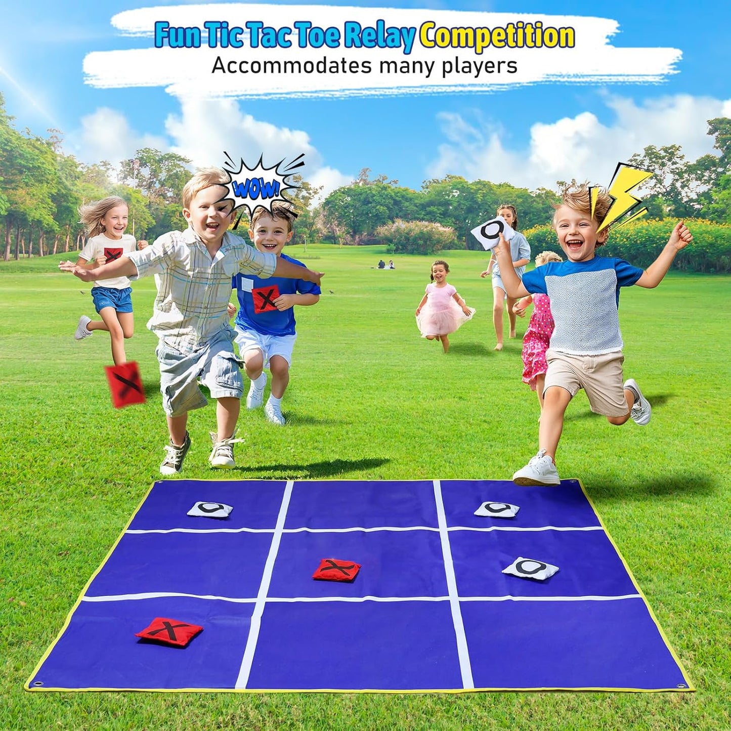 2-in-1 Outdoor Giant Tic Tac Toe Bean Bag Toss Games for Kids Adults, 4.5Ft Double-Sided Large Outside Lawn Yard Backyard Carnival Field Day Beach Picnic Camping Birthday Party Family Reunion Game