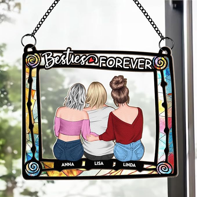 Macorner Personalized Window Hanging Suncatcher - Besties Are Forever - Gift for Women, Birthday, Friendship - Best Friend BFF A7-3 Girls