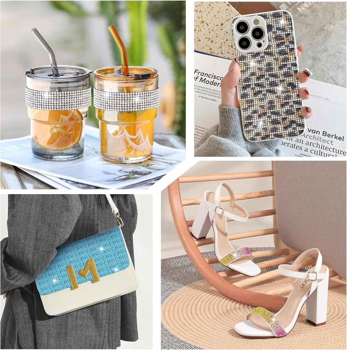 Rhinestone Ribbon Self Adhesive Crystal Rhinestones, 9-Rolls Bedazzling Strips, 9-Yard Rhinestone Strips for DIY Craft, Rhinestones Tape Self Adhesive