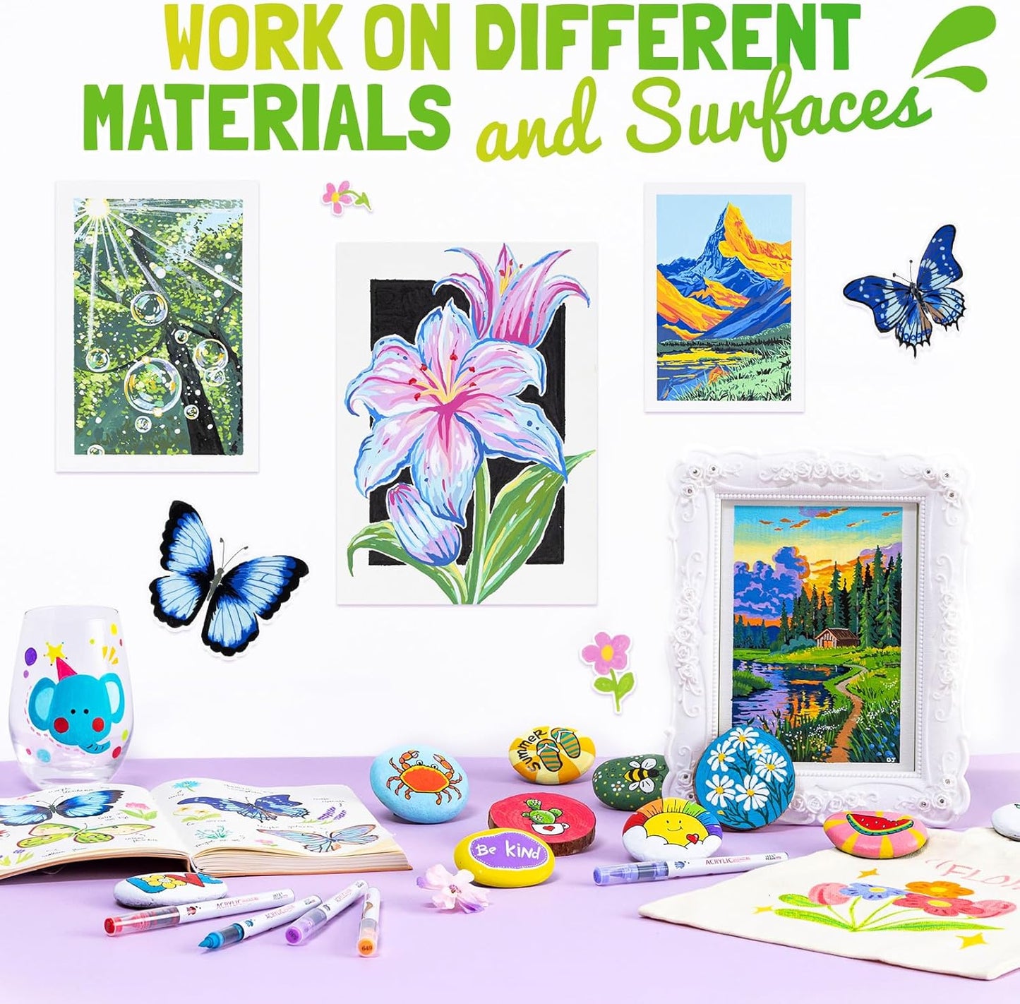 LET'S RESIN PAINT Acrylic Paint Markers Brush Tip 72 Colors,Automatic Ink Control Acrylic Paint Pens,No Bleed & Good Coverage Acrylic Markers for Coloring Books,Rock Painting,Canvas,Ceramic,Wood