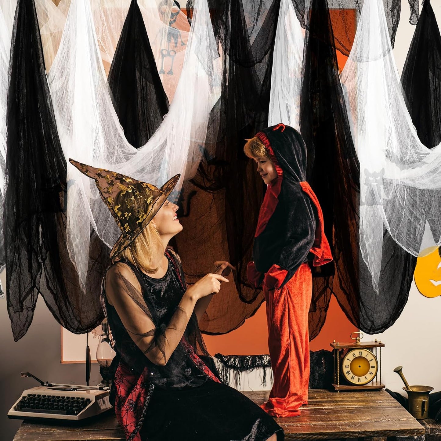 Boao Halloween Cheese cloth 84.65 x 295.28 Inch White Black Cheesecloth Roll for Crafts Large Cotton Muslin Gauze Fabric for Halloween Outdoor & Indoor Spooky Decoration