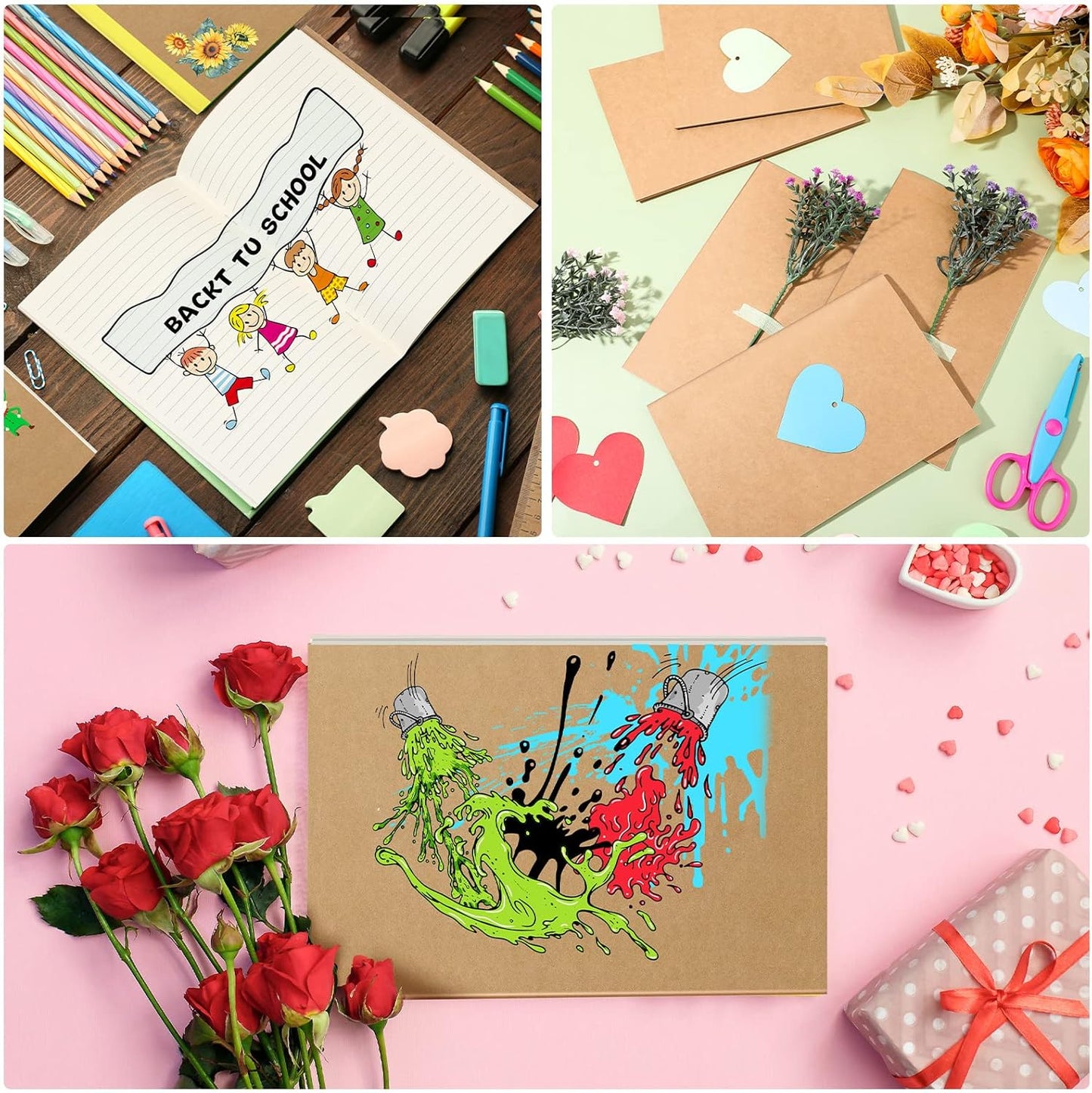 Handepo 100 Pack Composition Notebooks A5/A6 Ruled Lined Composition Kraft Notebooks Bulk Soft Cover Journals Travel Diary Memo for Students Classroom Office Supplies(A5,Kraft Color)