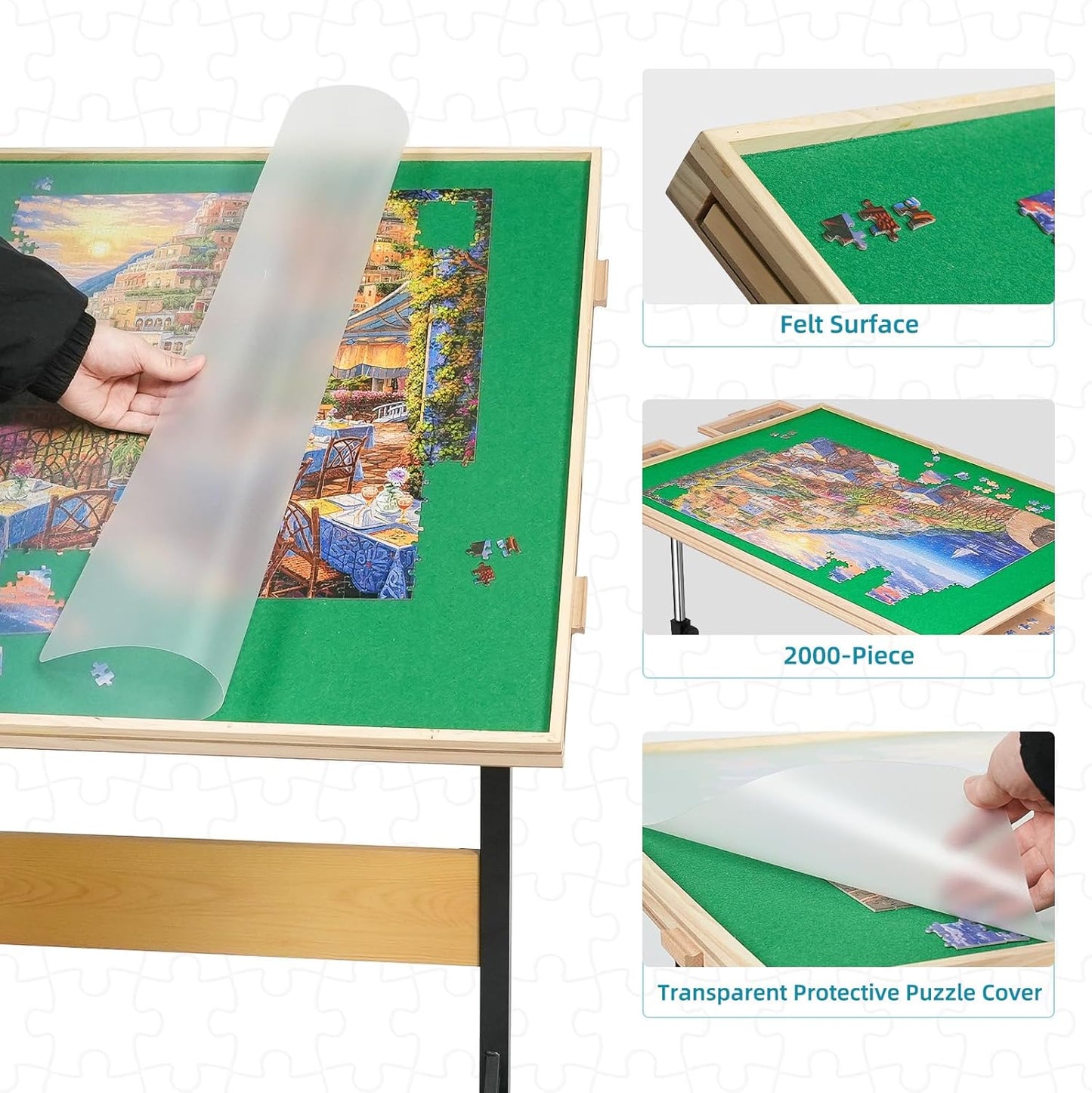 2000pcs Puzzle Table with Legs,40.16"x28.5"Wooden Jigsaw Puzzle Board with 4 Drawers & Cover,Height Adjustment & Weight optimization