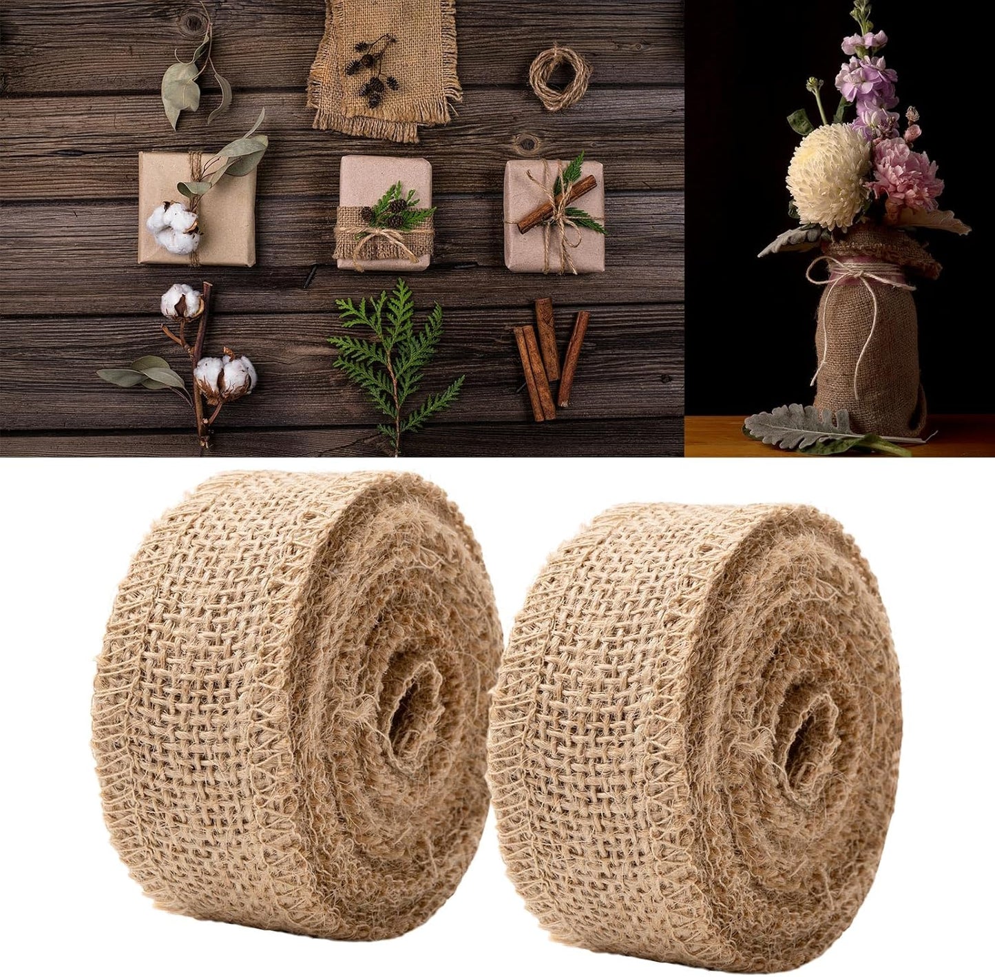 Burlap Fabric Roll - 10 Yards Natural Jute Fabric Ribbon for DIY Gift Wrapping, Craft Projects, Wedding, Christmas Home Decoration (2.5cm, 1 Inch)