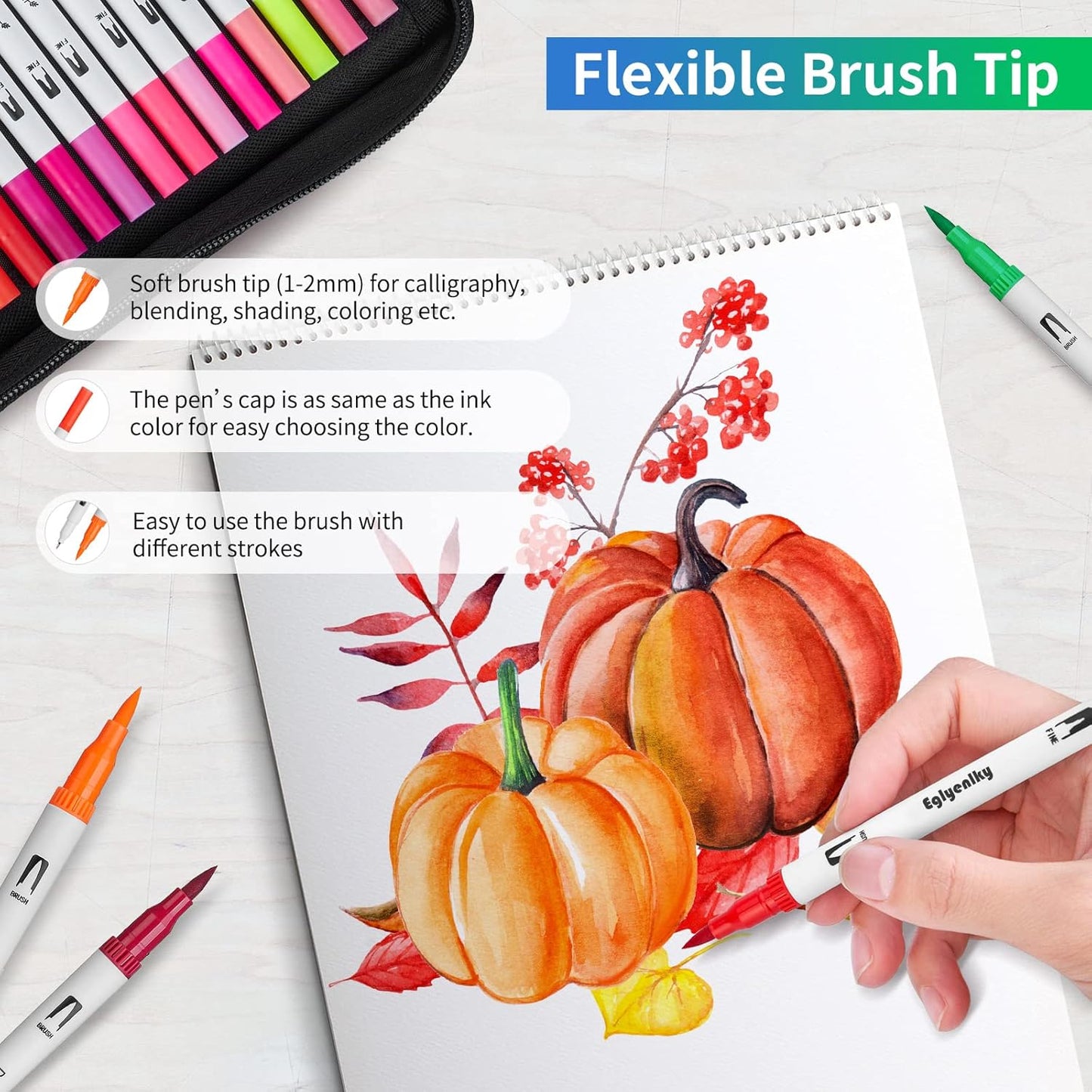 Markers for Adult Coloring, 100 colors Dual Brush Pens Art Coloring Pens with Fine Tip and Brush Tip for Adult Kids Drawing Lettering Calligraphy (White Set)