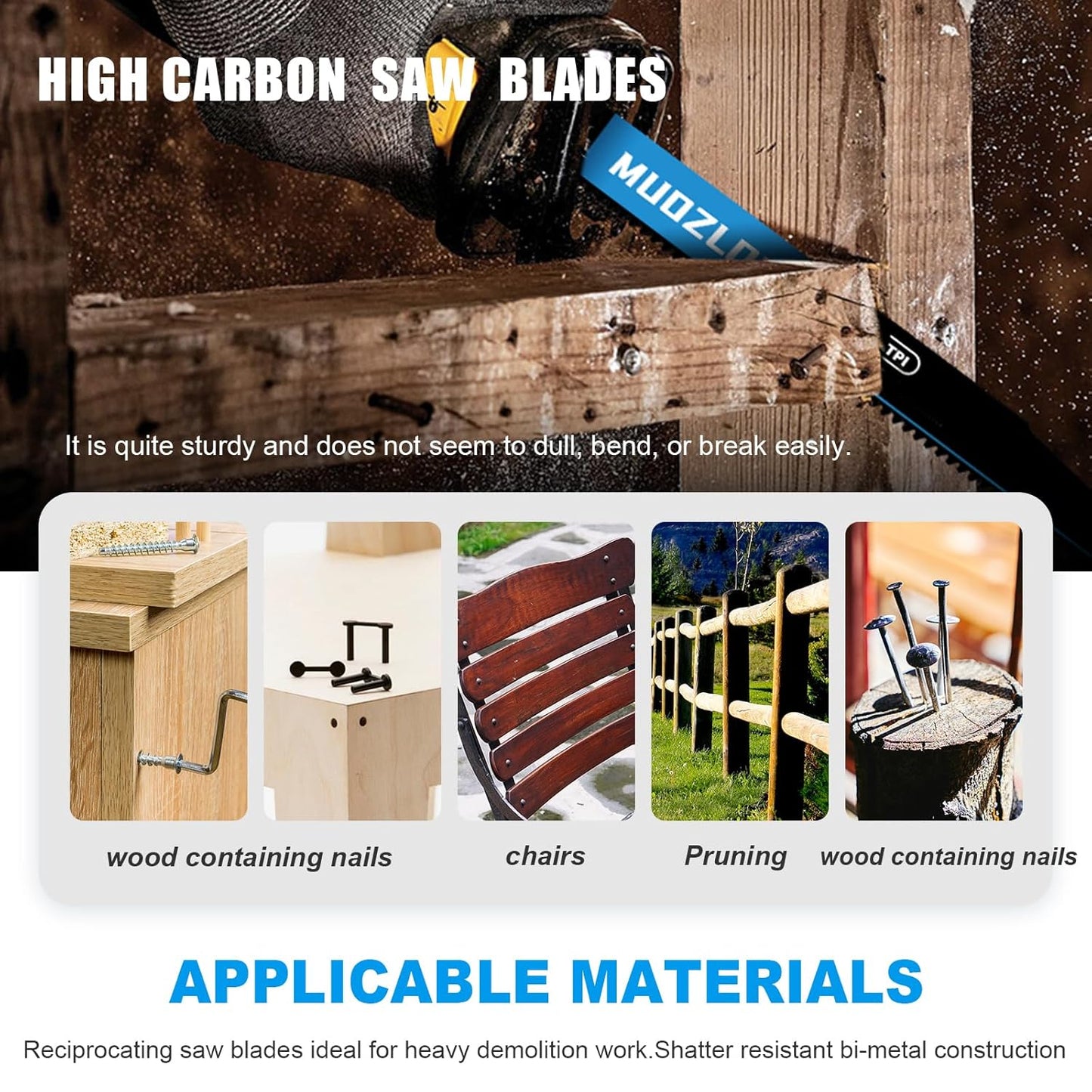 1 Pack 6 inch Reciprocating Saw Blades Set,6 TPI High Carbon Saw Blades for Wood with Nails ,Saw Blades with Organizer Case (1, 6T/6inch)