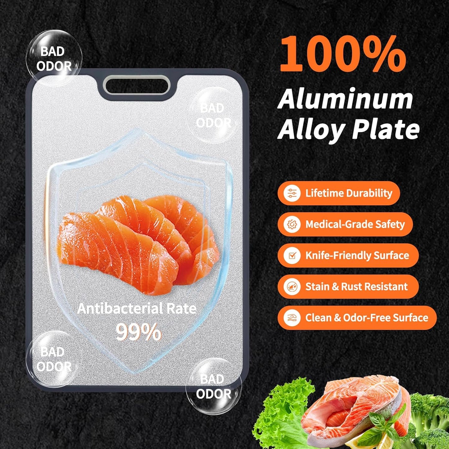 Titanium Cutting Board for Kitchen,100% Double Sided Solid Pure Titanium Cutting Board with Juice Groove &Wheat Straw PP Chopping Board Food Grade (Medium (15''×11‘’ Inche))