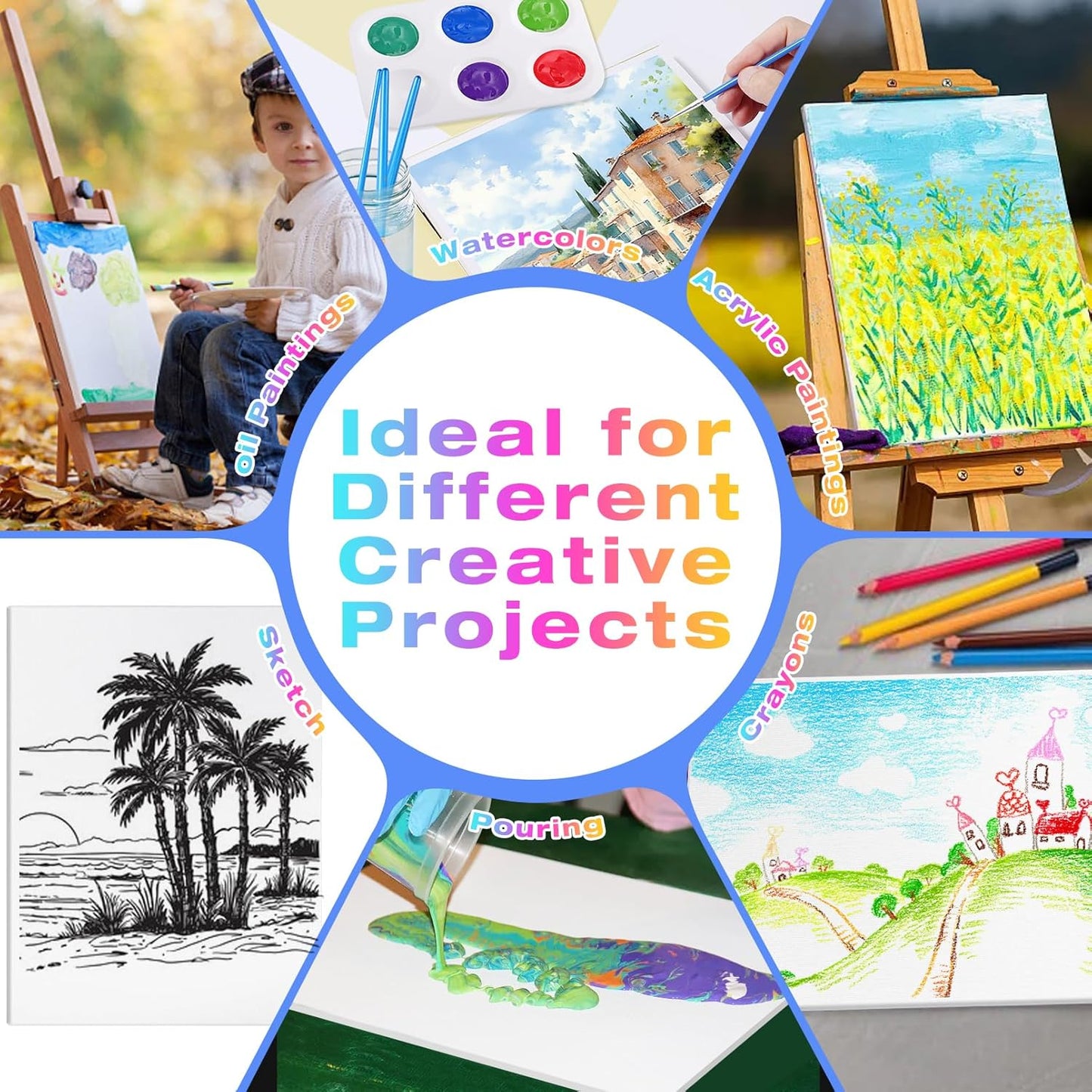 Jeffbaubl 24 Pack Canvas Boards for Painting,8 x 10 inch Cotton Canvas Panels,Gesso Primed Acid-Free Painting Canvases,Blank Canvases for Acrylic Watercolor Oil Tempera Paints