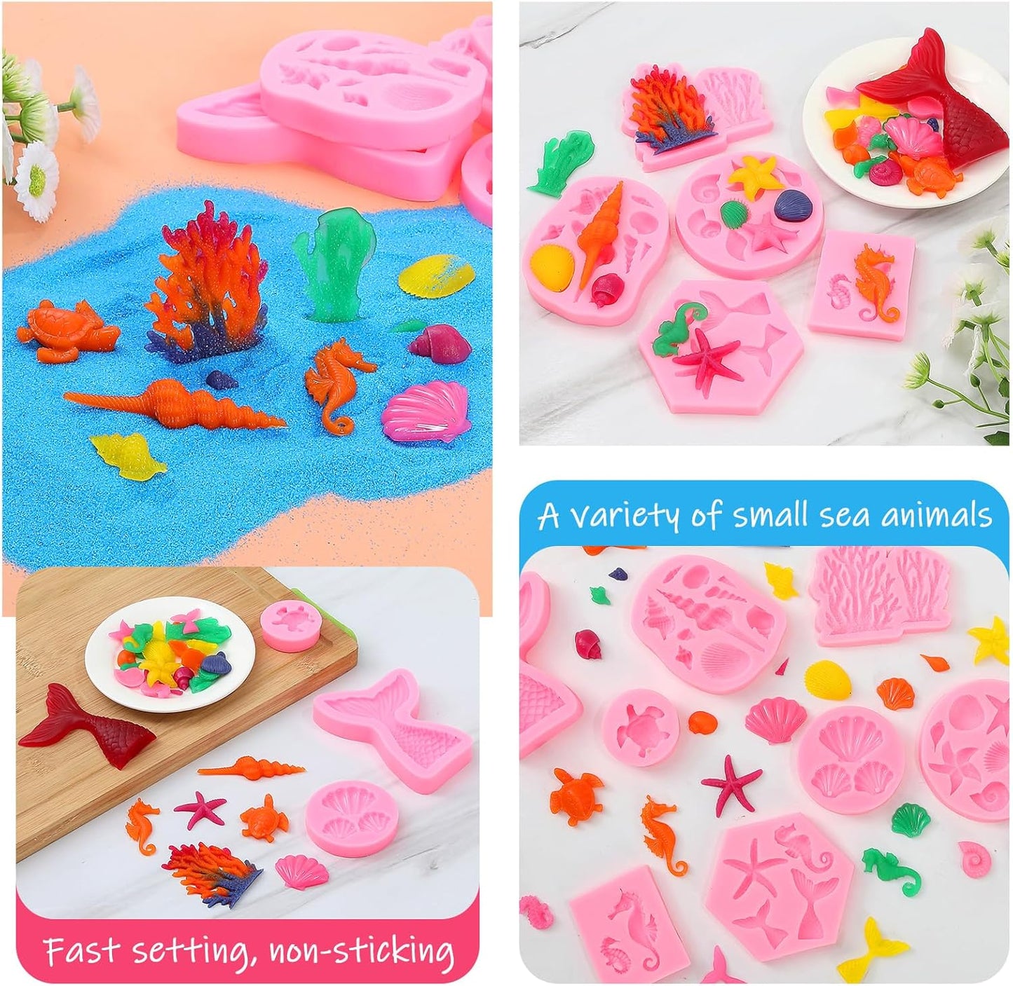 Mermaid Theme Cake Mold, Mermaid, Shell, Seaweed, Coral Silicone Mold Cupcake Toppers Mold for Candy,Chocolate,Fondant,Polymer Clay,Crafting Projects & Cake Decoration