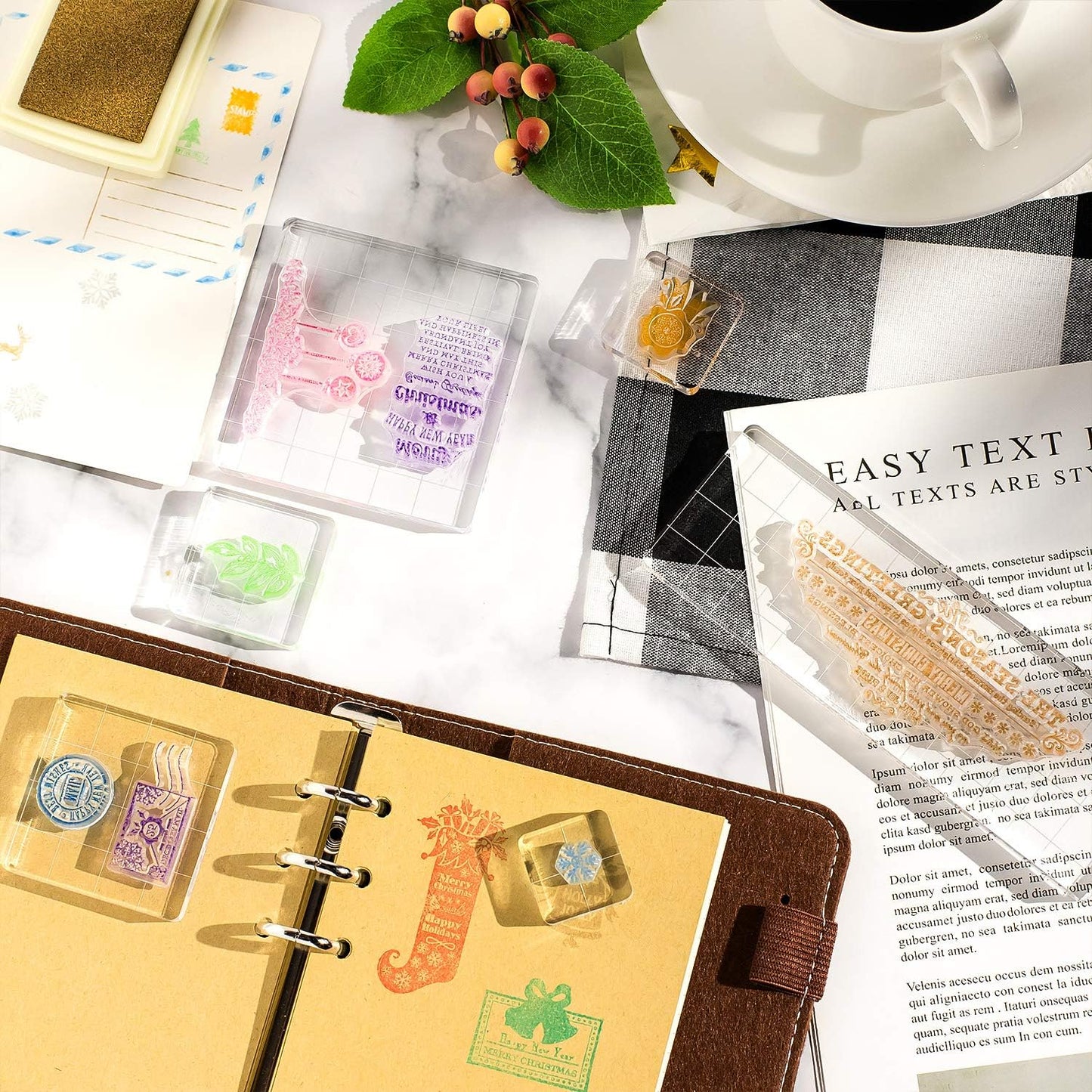 Whaline 6 Pieces Acrylic Stamp Block Clear Stamping Tools Set with Grid Lines for Scrapbooking Crafts Card Making, Assorted Sizes