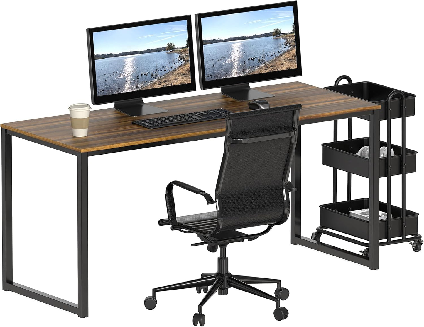 SHW Mission 55-Inch Home Office Computer Desk, Walnut