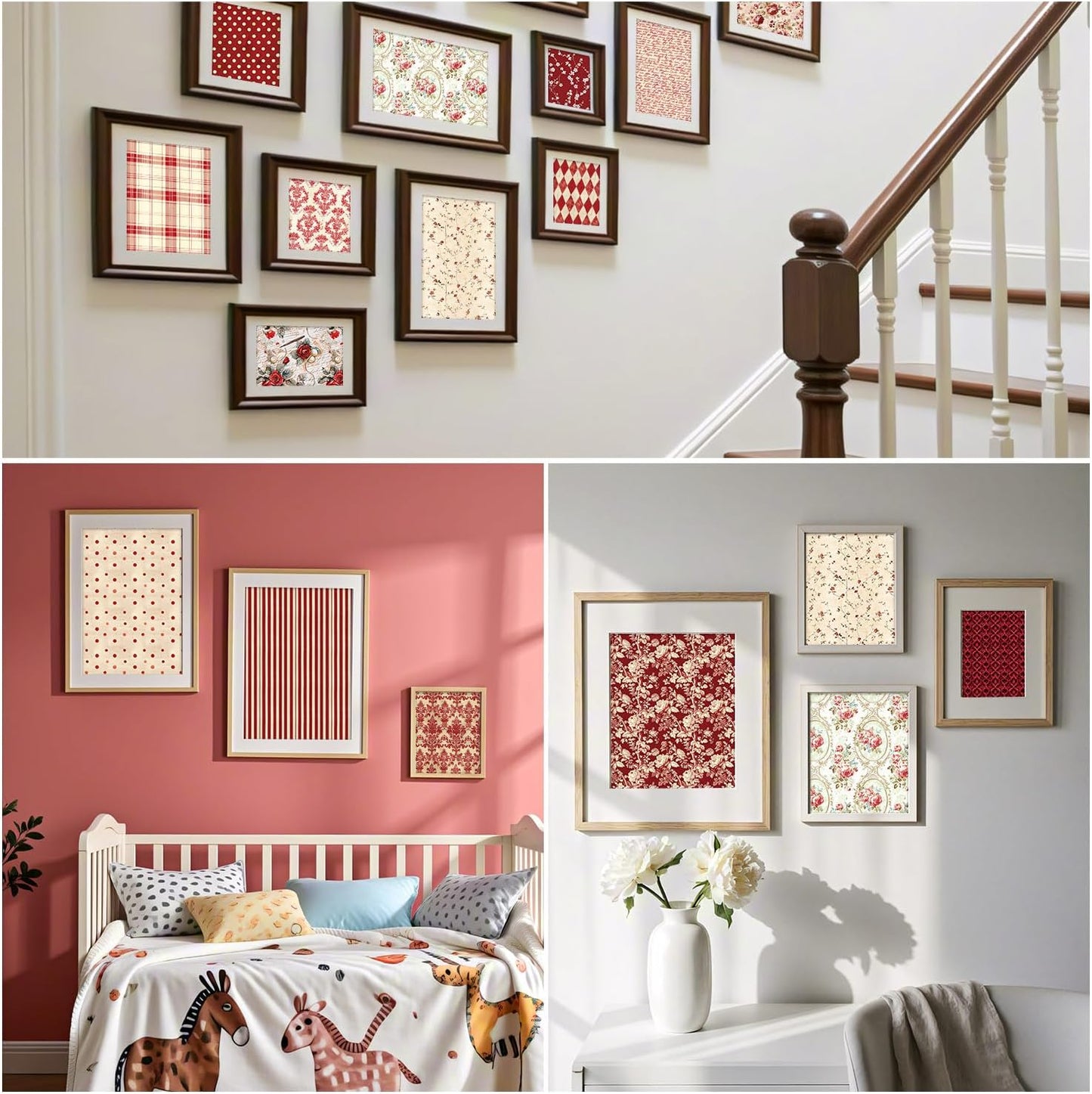 24 Sheets Red Aesthetic Scrapbooking Paper Pad - 6In x 6In Double Sided Flowers Patterns for Photos Album Journals Supplies Decorative Collage Origami DIY Crafts Gifts Wrapping