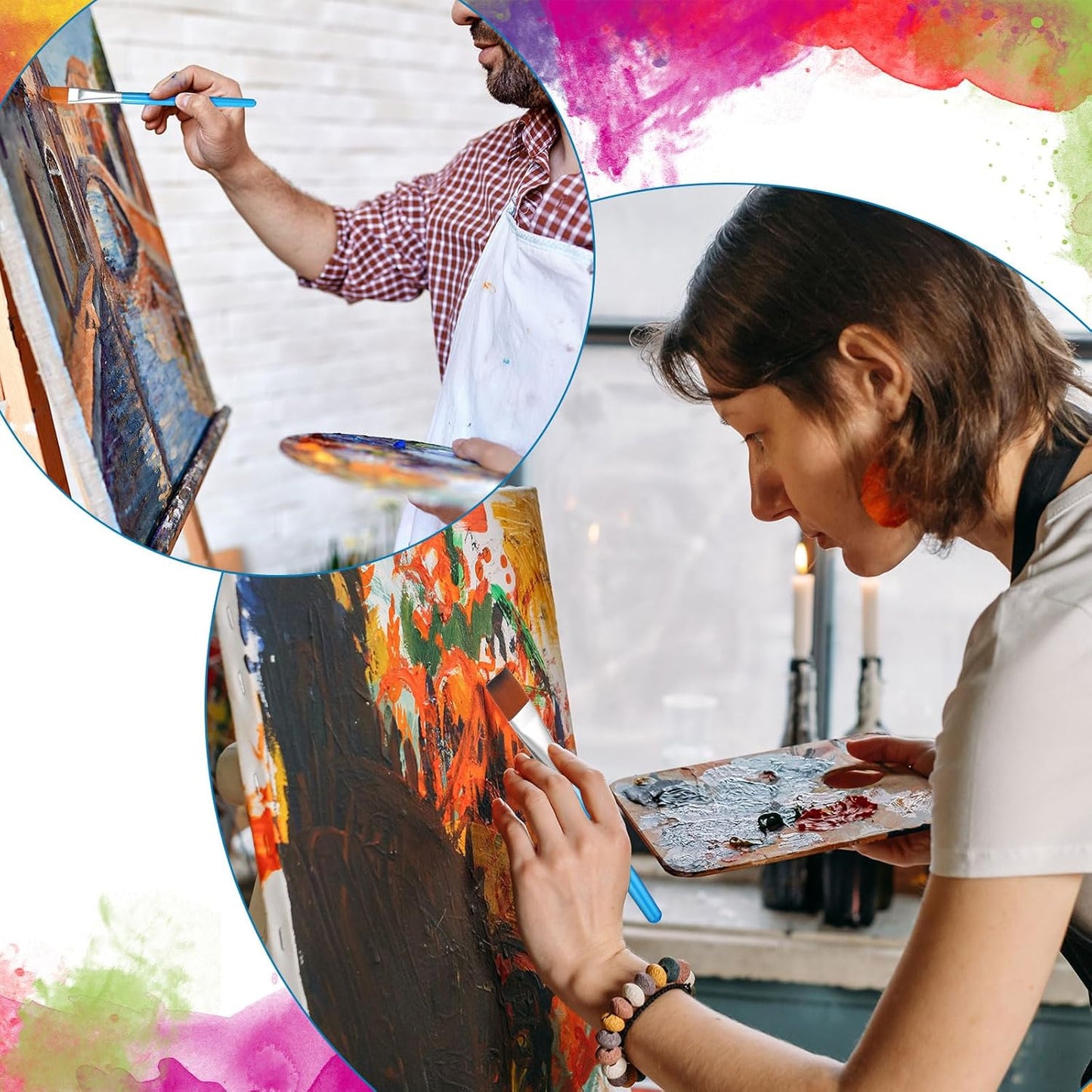 Zonon 10 Pcs 3/4 Inch Flat Paint Brushes Acrylic Painting Craft Accessories Small Watercolor Paint Brushes Bulk for Adult Artist Detail Oil Canvas Face(8.1 x 0.9 x 3/4 Inch,Sky Blue)