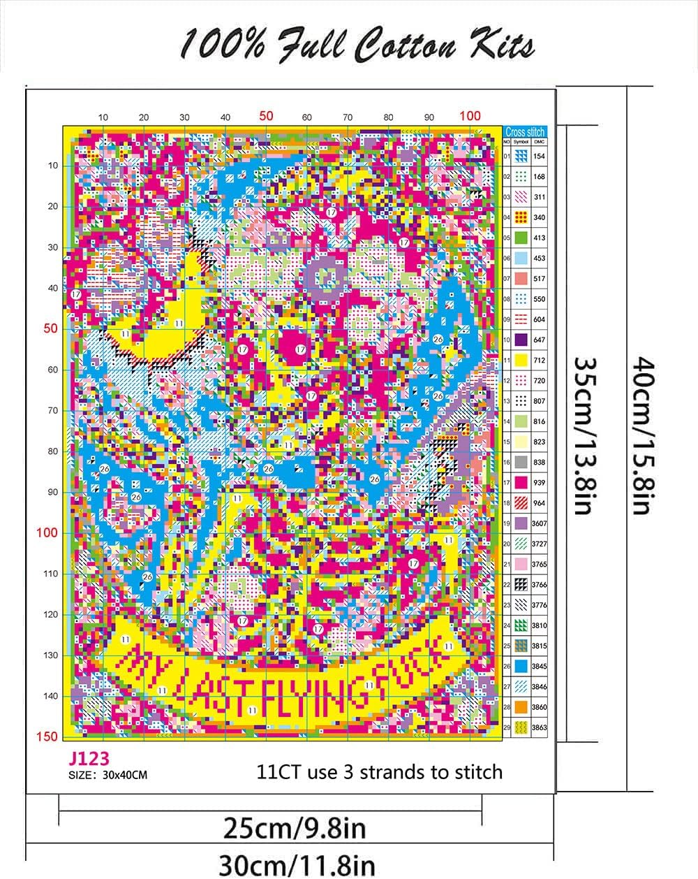 Skullhead Stamped Cross Stitch Kits - Flower Counted Cross Stitch Kits for Beginners Adults Needlepoint Cross-Stitch Patterns Butterfly Dimensions Needlecrafts Embroidery Kits Arts and Crafts