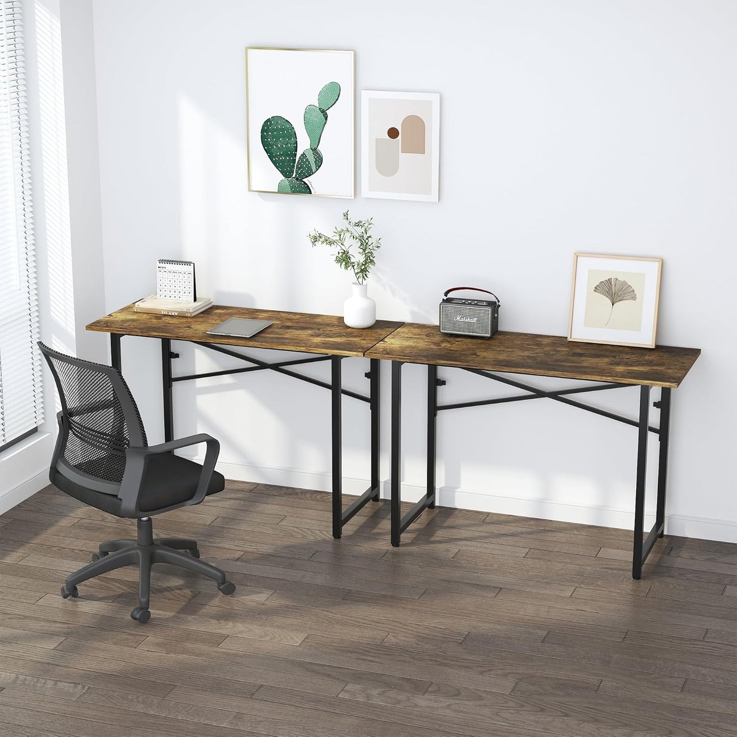 47 inch Folding Computer Desk, Writing Gaming Computer Camping Table, No Assembly Required Home Office Desk, Rustic Brown