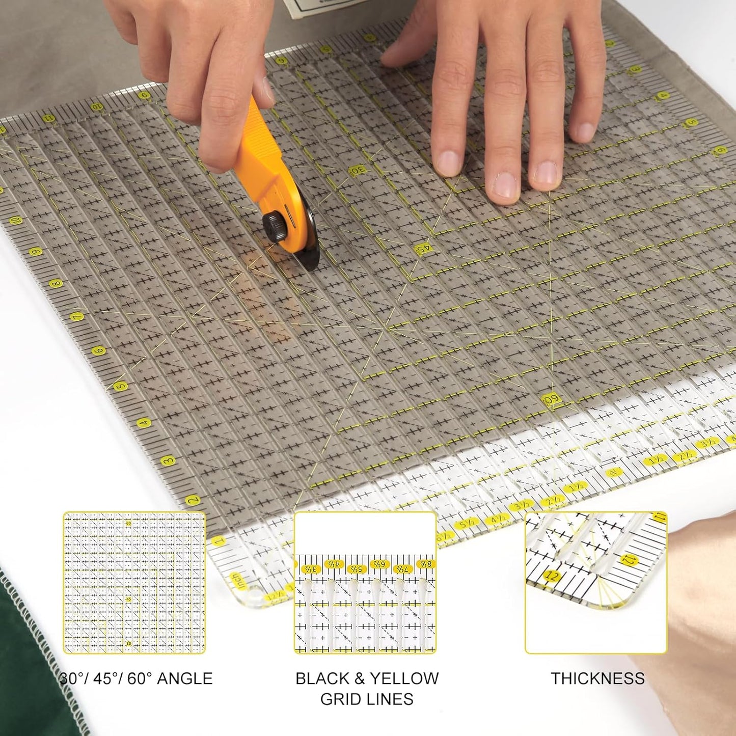 Quilting Ruler 12.5“* 12.5“ -Slotted Ruler for Precise Fabric Cutting, Stripology Ruler for Quilting