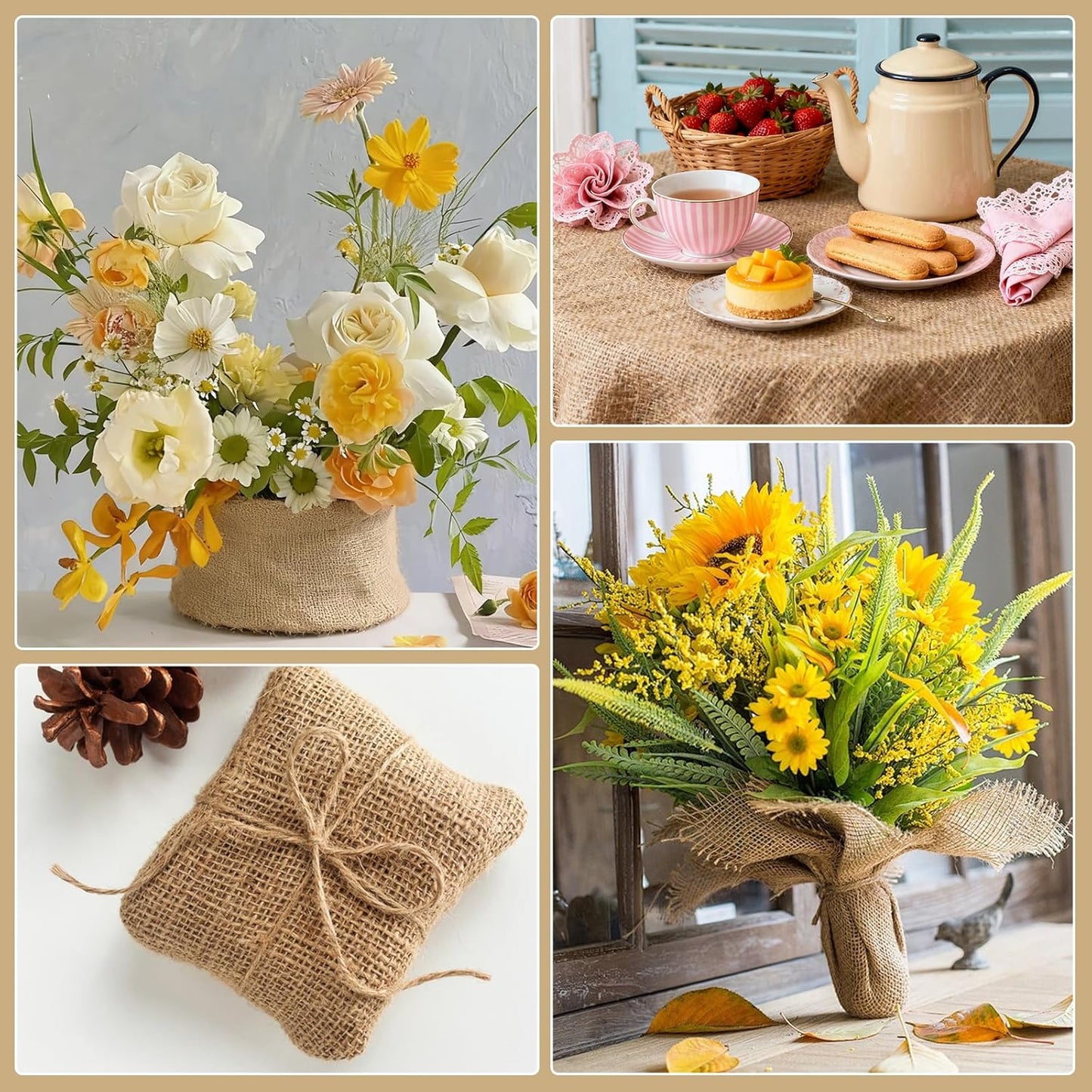 40InX50FT Burlap Rolls Multipurpose Jute Burlap Fabric for Garden Tree Wrap Outdoor Weed Barrier Protection for Plant Shrubs DIY Craft Projects and Party Decor