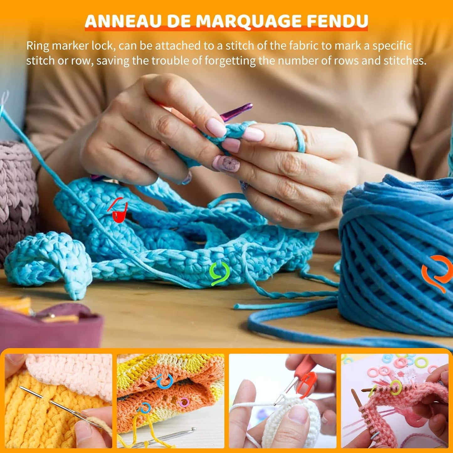 Yizzvb 263 Pcs Stitch Ring Markers, Knitting Stitch Rings with Plastic Box, 3 Types Knit Counting Ring Crochet Sewing Locking Accessories and 3 Pcs Large-Eye Blunt Needles for DIY Handmade Crafts