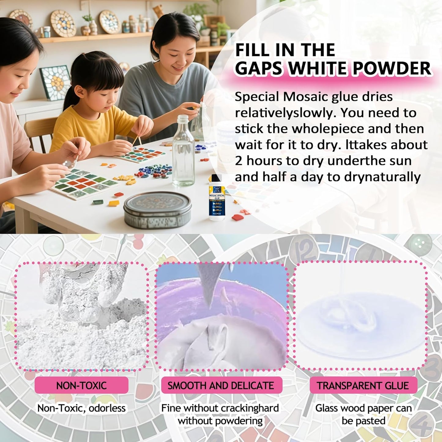 Mosaic Grout, with Tile Tools, Mosaics Tile Accessories – Essential for Handmade Grouting and Perfect for DIY Craft Projects (White, Mosaic Tool Kit)