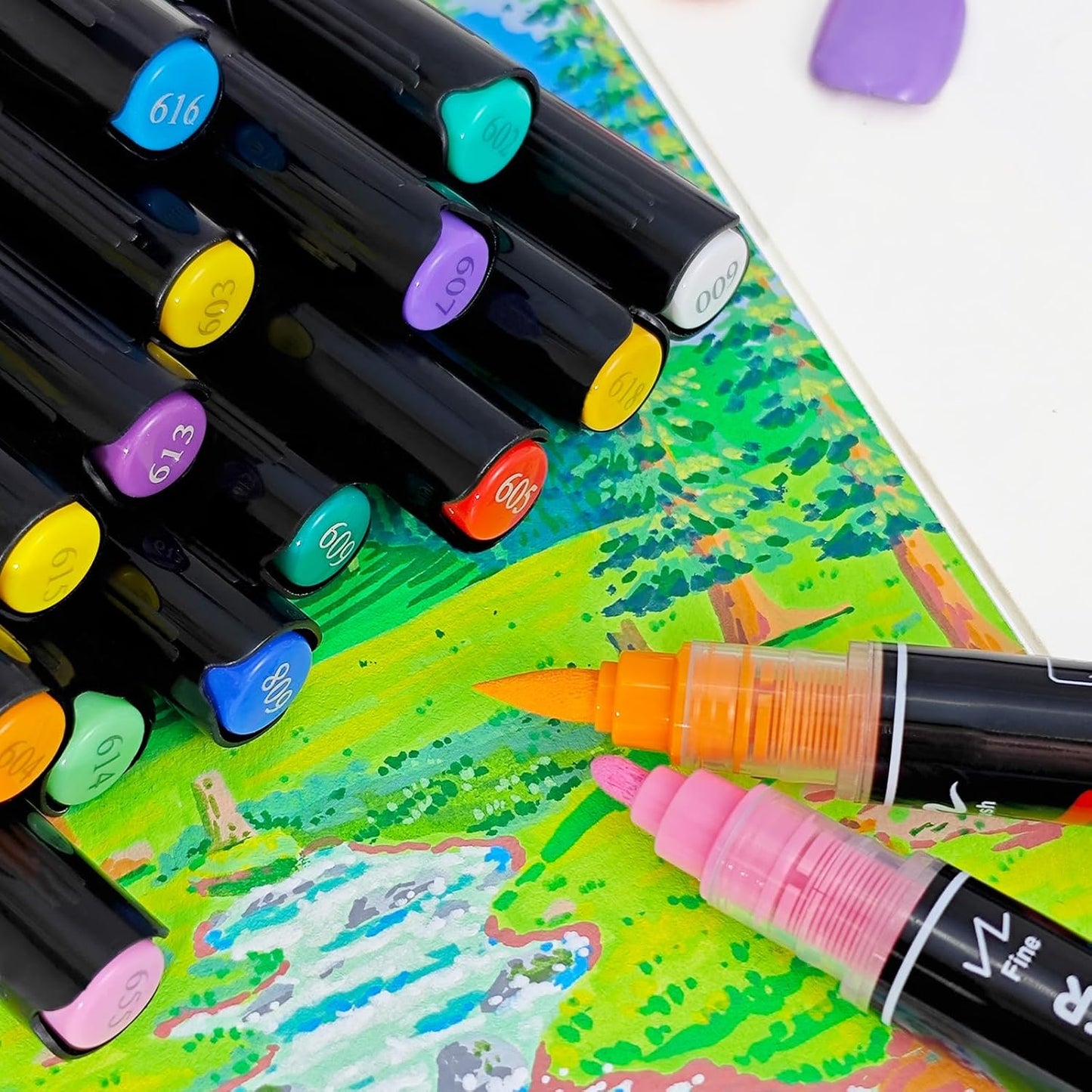 Guangna 36 Colors Acrylic Paint Markers, Dual Tip Paint Markers Pens Set with Soft Brush Tip, Multifunctional Fine Tip Markers for Wood,Canvas,Rock Painting, Glass, Diy Crafts Art Supplies, Waterproof