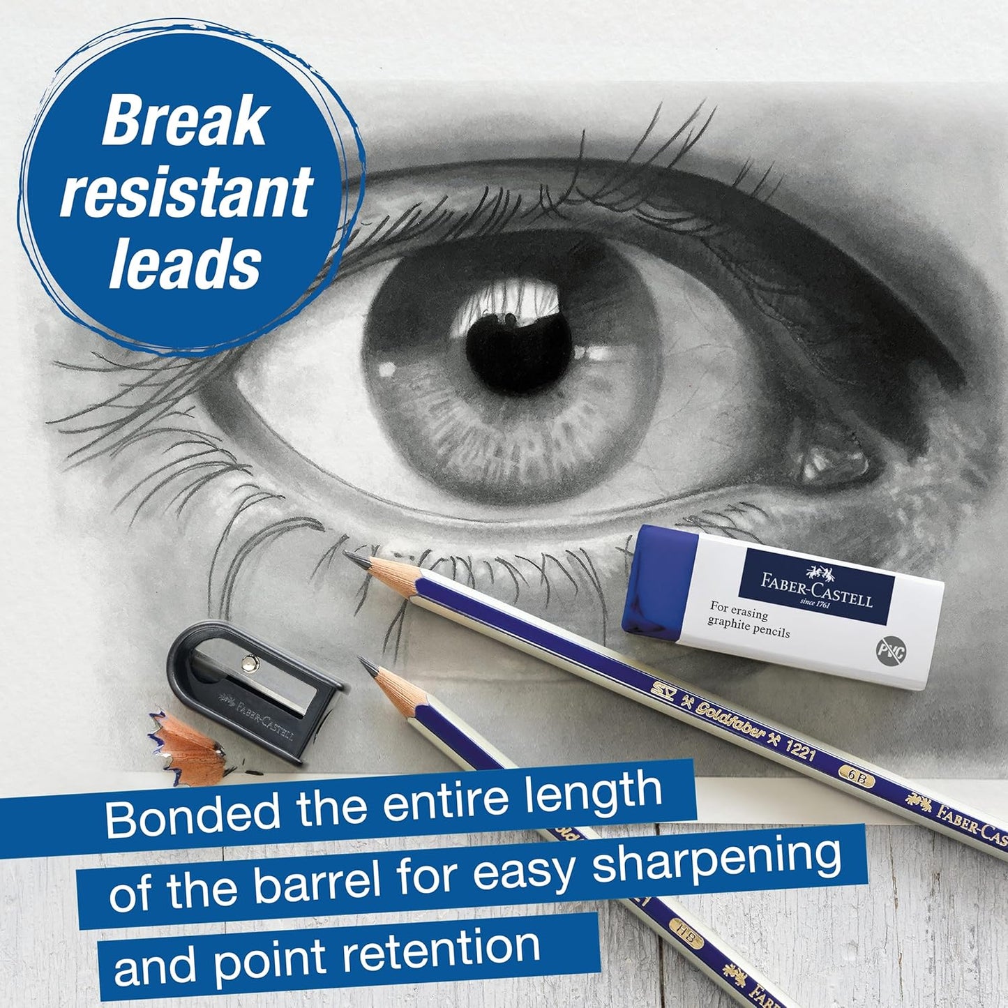 Faber-Castell Graphite Pencils Drawing Set: 12 Art Pencils for Sketching (4H, 3H, 2H, H, F, HB, B, 2B, 3B, 4B, 5B, and 6B), Shading Pencils for Drawing and Sketching, Graphite Pencil Kit