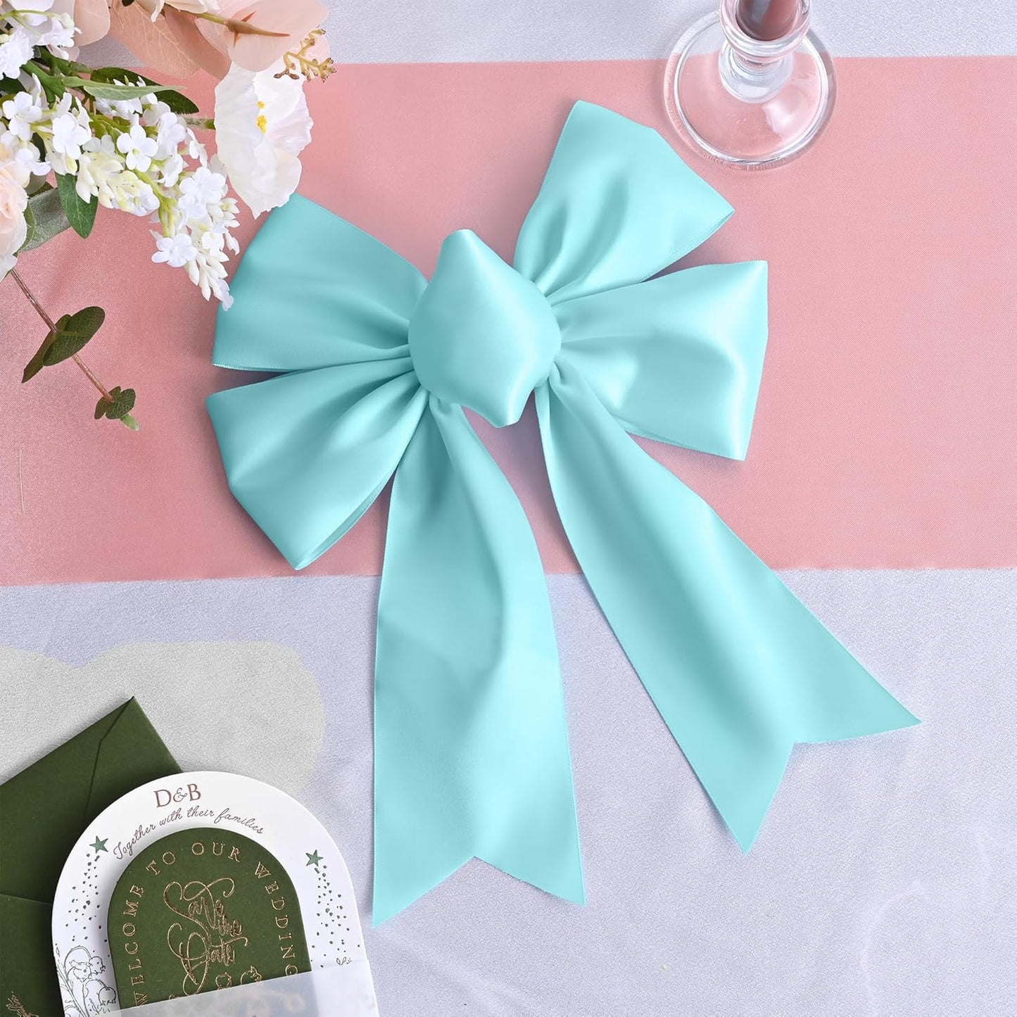 Lt Blue Satin Ribbon 3 Inch X 15 Yards Solid Color Double Faced Ribbons Perfect for Crafts Wedding Decor Bow Making Arts Sewing and More