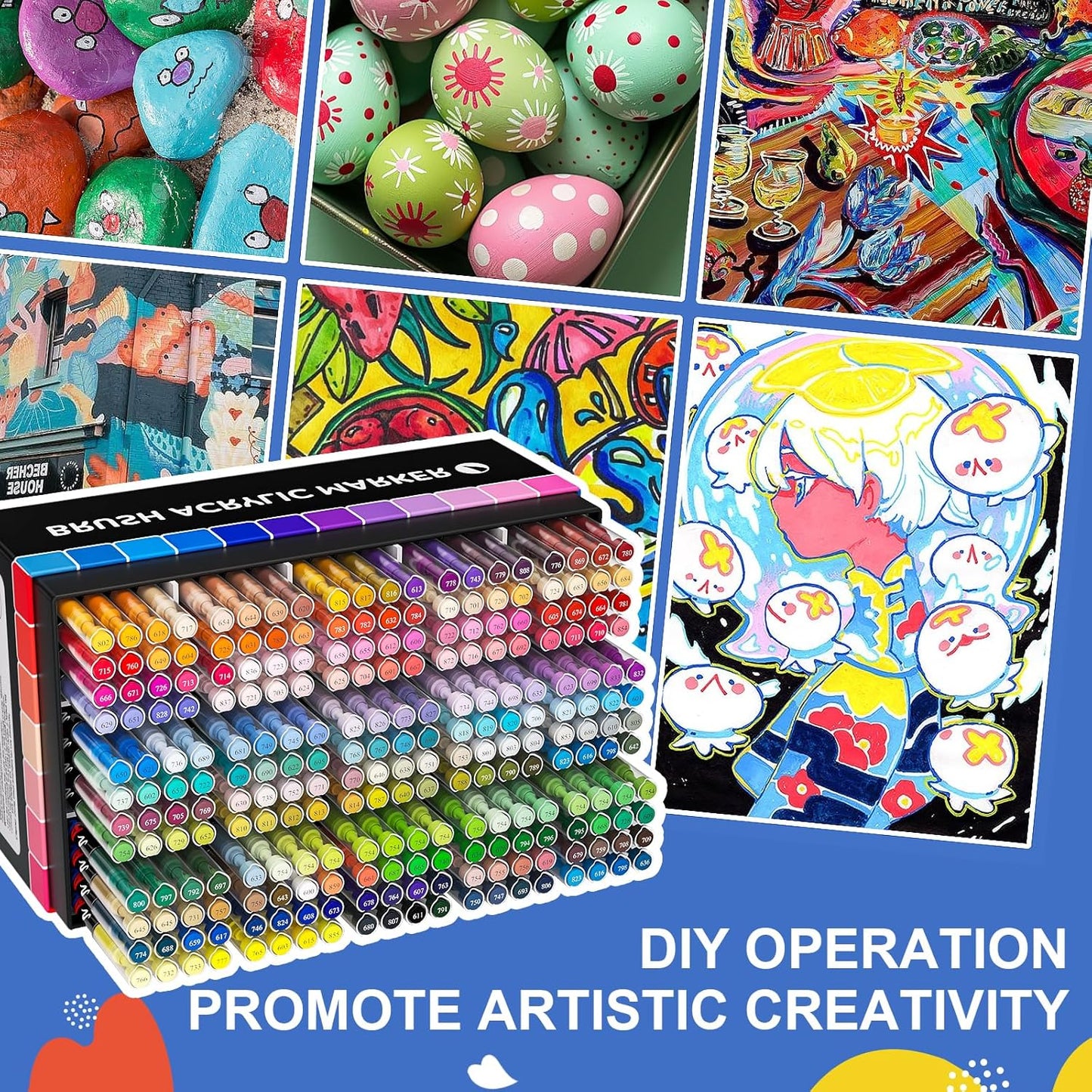 DICEKOO 240 Colors Acrylic Paint Markers, Soft Brush Tip Pens with Automatic Ink Control System, Waterproof, Quick-Drying, Lightfast, for Rock Painting, Canvas, Wood, Egg & DIY Crafts Art Supplies